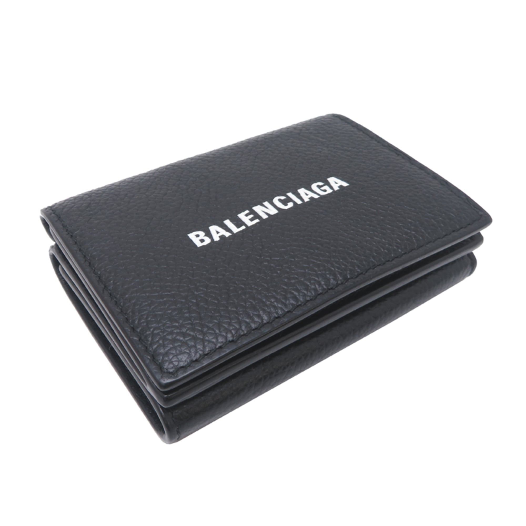 Balenciaga Cash Mini Wallet, Women's and Men's Tri-fold Wallet 594312, Calfskin, Black