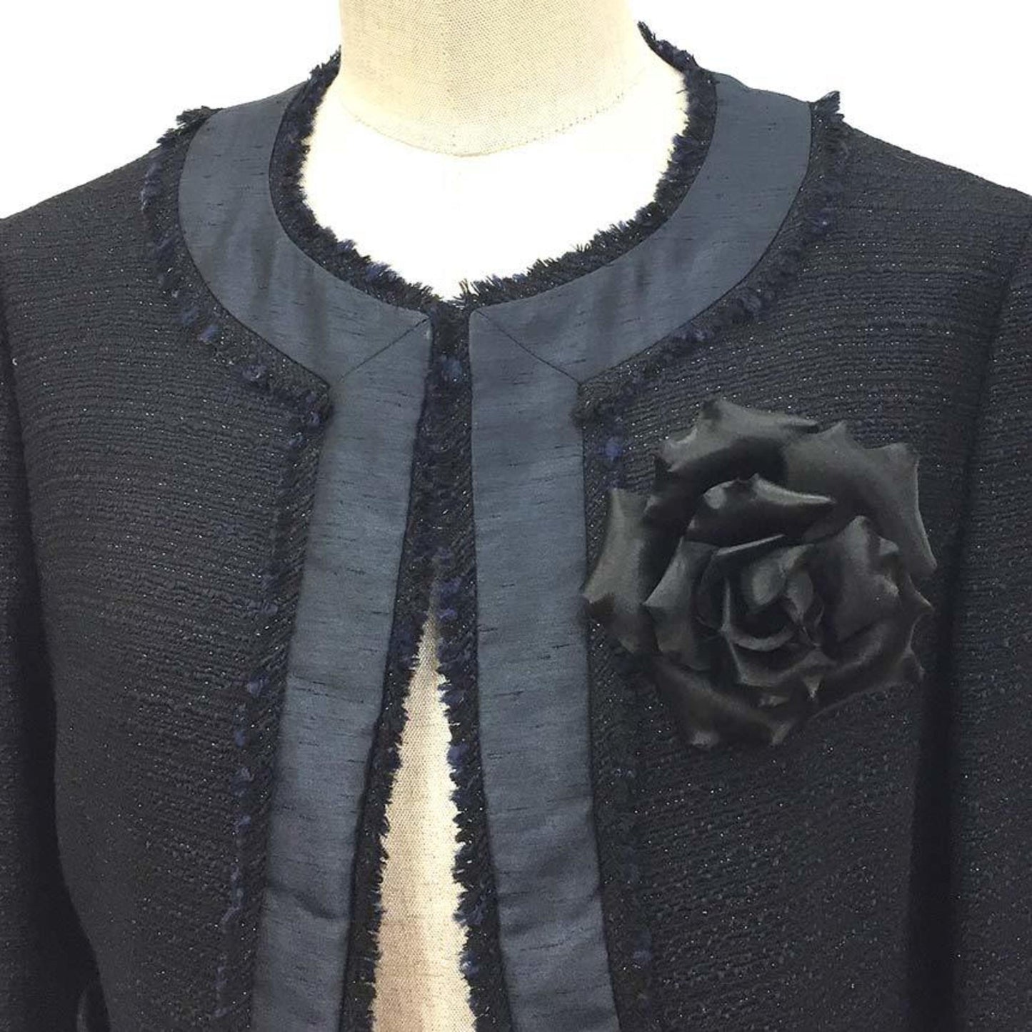 CHANEL Corsage Brooch Rose Silk Satin Black Chanel Women's
