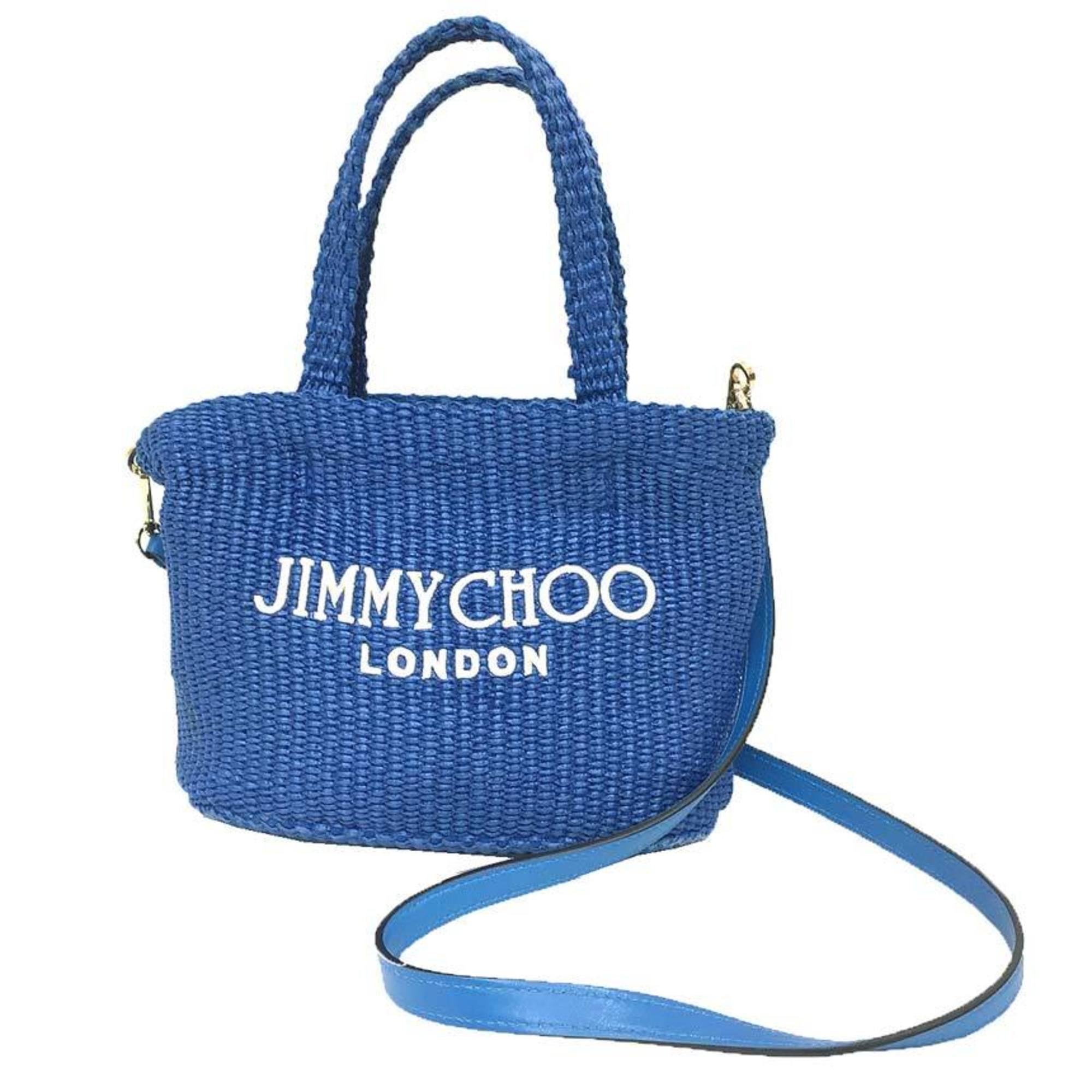 JIMMY CHOO BEACH TOTE E/W MINI JYN 25827494 Shoulder Bag in Sky and Latte Blue Raffia. Women's.