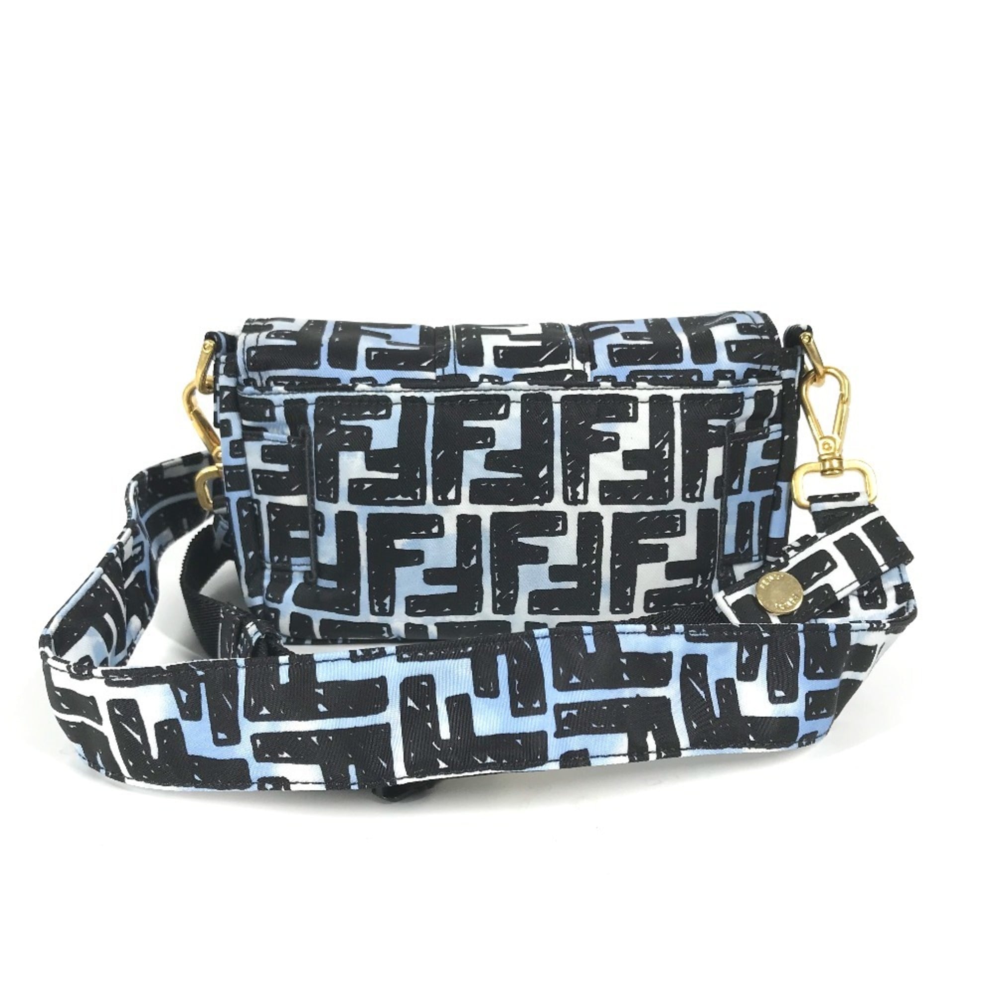 FENDI 8BR784 Joshua Vides Collaboration Zucca Baguette Bag Pochette Shoulder Nylon Men's Blue — New - Store Return