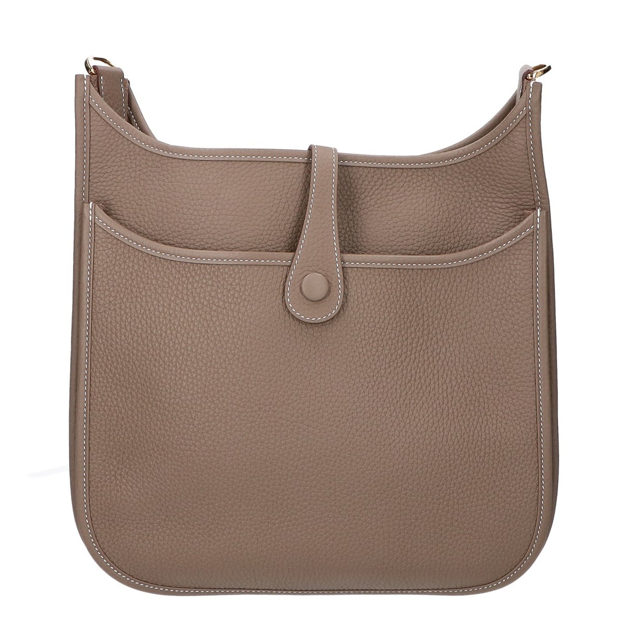 HERMES Evelyne 3 PM Shoulder Bag, K-stamp, Taurillon Clemence Leather, Gold Hardware, Etoupe Women's — Like New