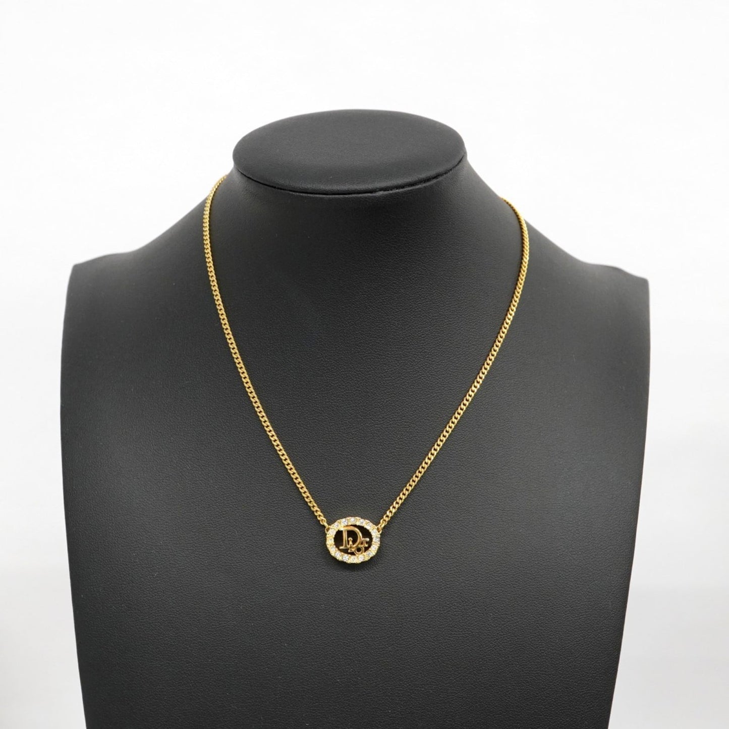 Christian Dior Oval Necklace with GP Plated Rhinestones in Gold for Women