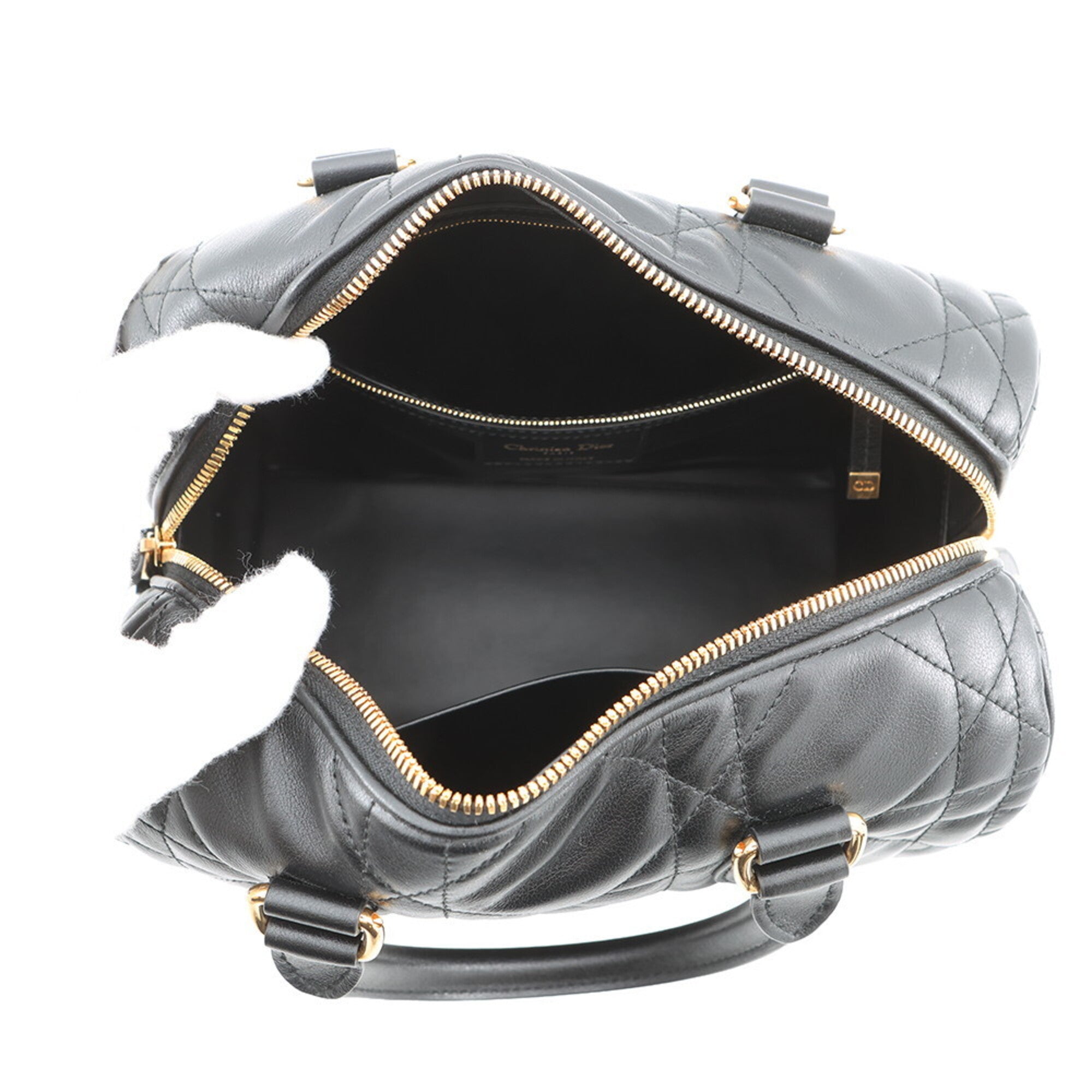 Christian Dior Macro Cannage Groove 25 Medium Calf Leather Handbag M1365UBOL 2-way Black for Women — Like New