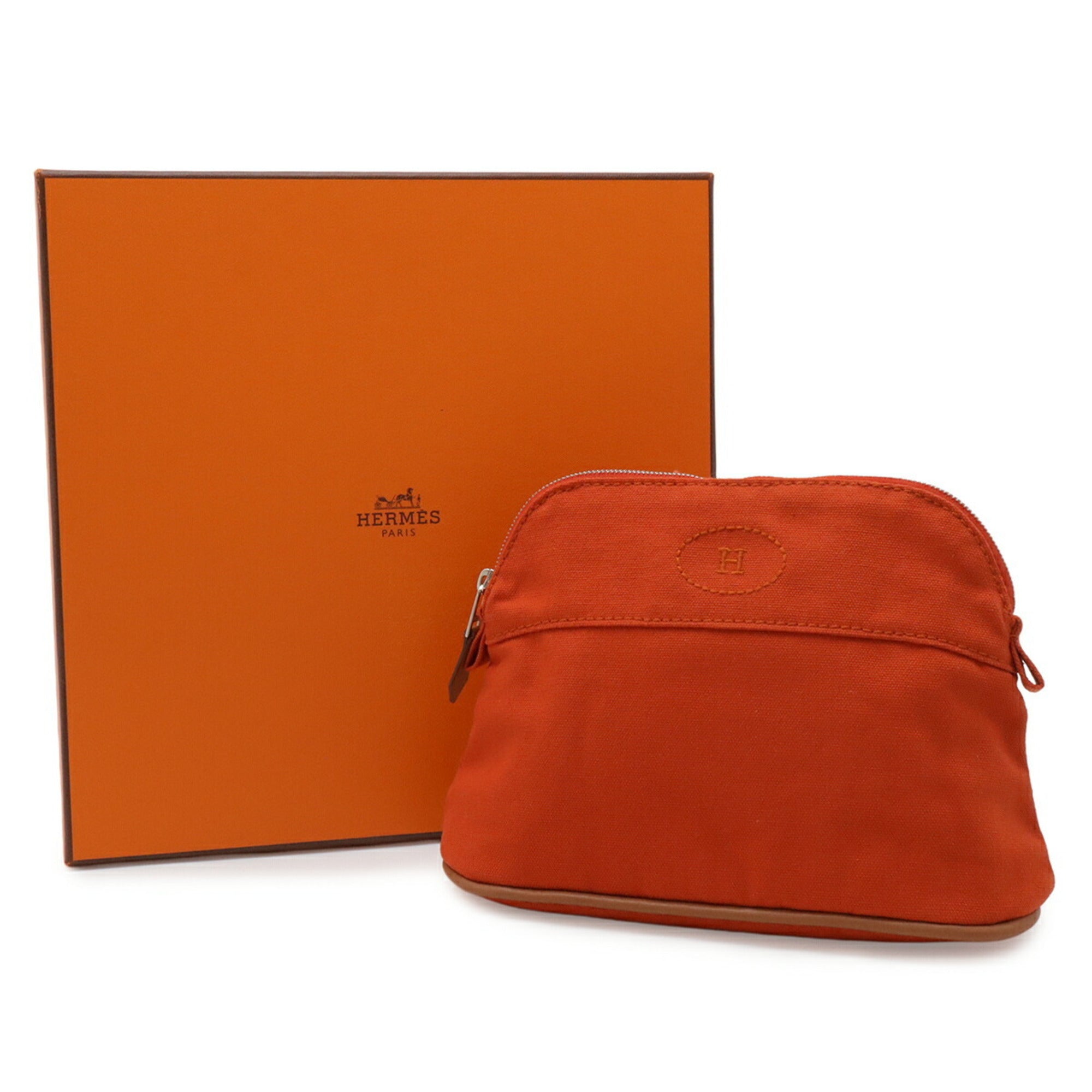 HERMES Bolide Pouch 20 Handbag Multi-purpose Canvas Leather Red Orange — Like New