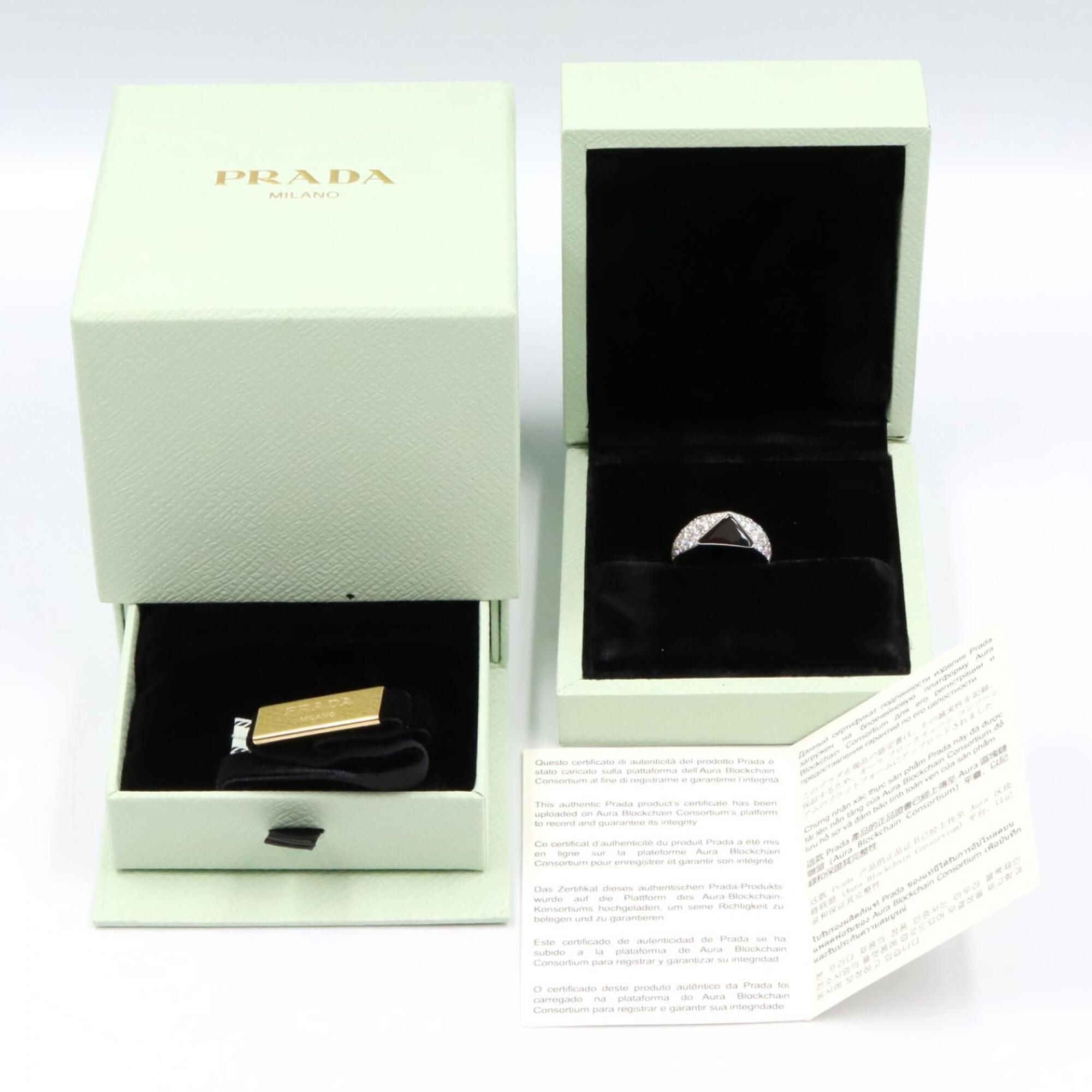Prada Signet Ring, Diamond 18K White Gold (18KWG), Women's, Silver Tone, Clear 1JA178 — Like New