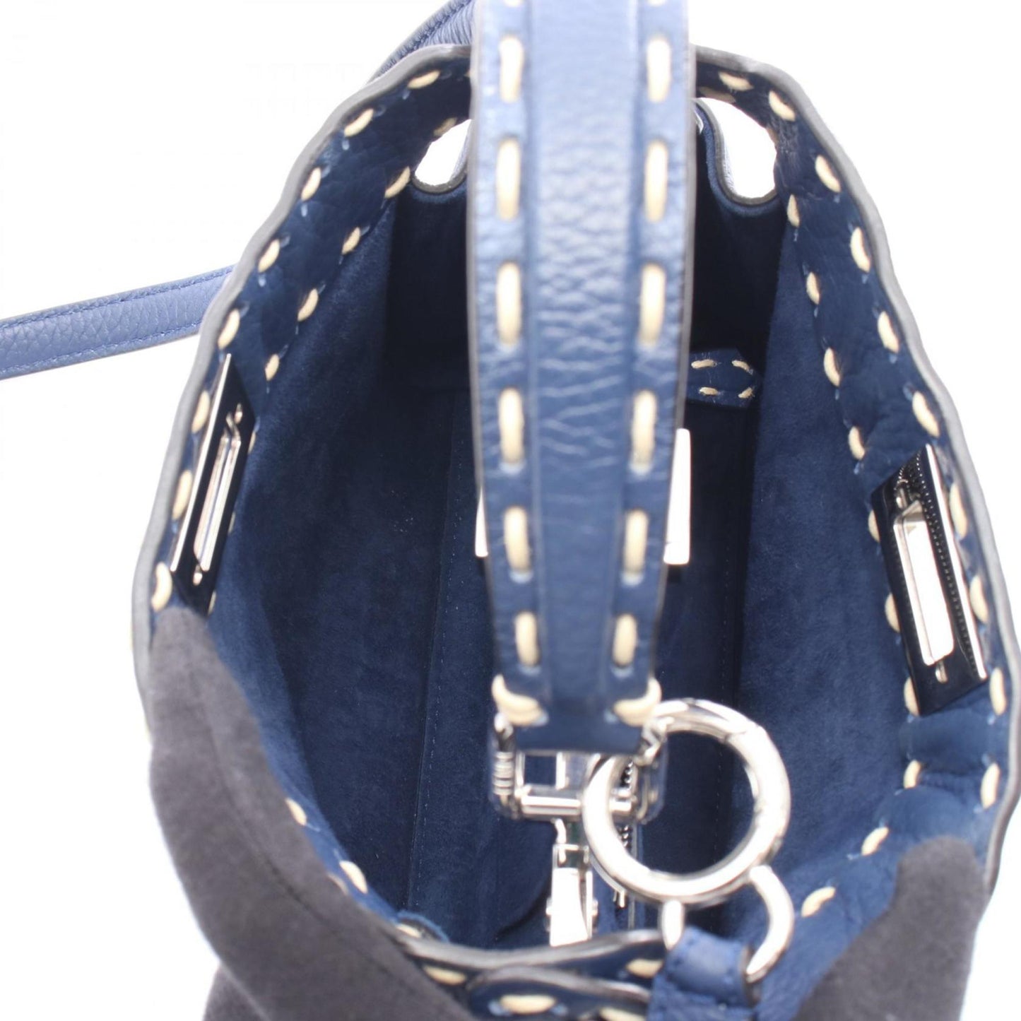 Fendi Mini Peekaboo Selleria Handbag, Leather, Women's, Blue, 8BN244