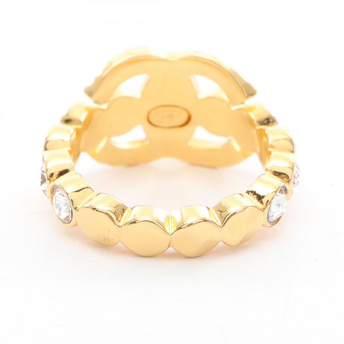 CHANEL Coco Mark Ring, Gold Plated with Crystals, Women's, and Clear