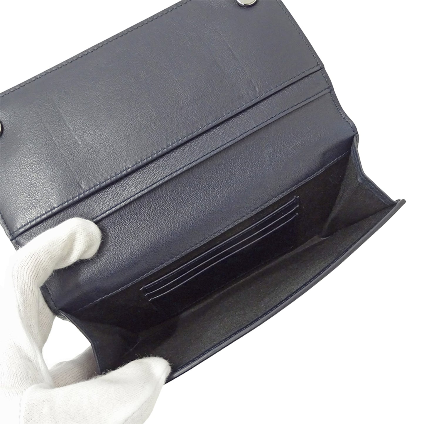 Christian Dior Dior Women's Leather Shoulder Wallet, Navy Blue, Long Crossbody