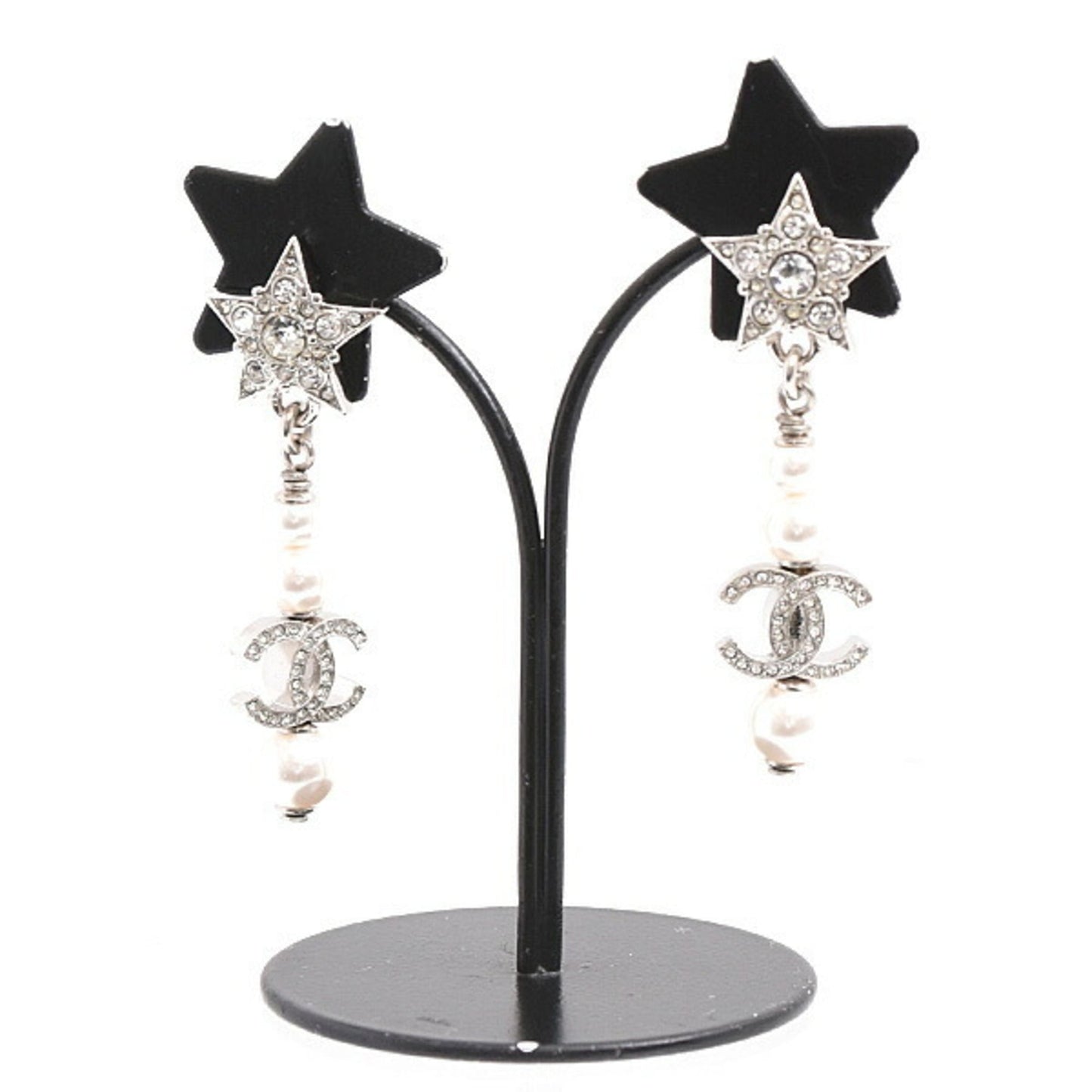 Chanel Women's Earrings with Star Motif, Coco Mark, Faux Pearls, and Rhinestones, B20P, Brass