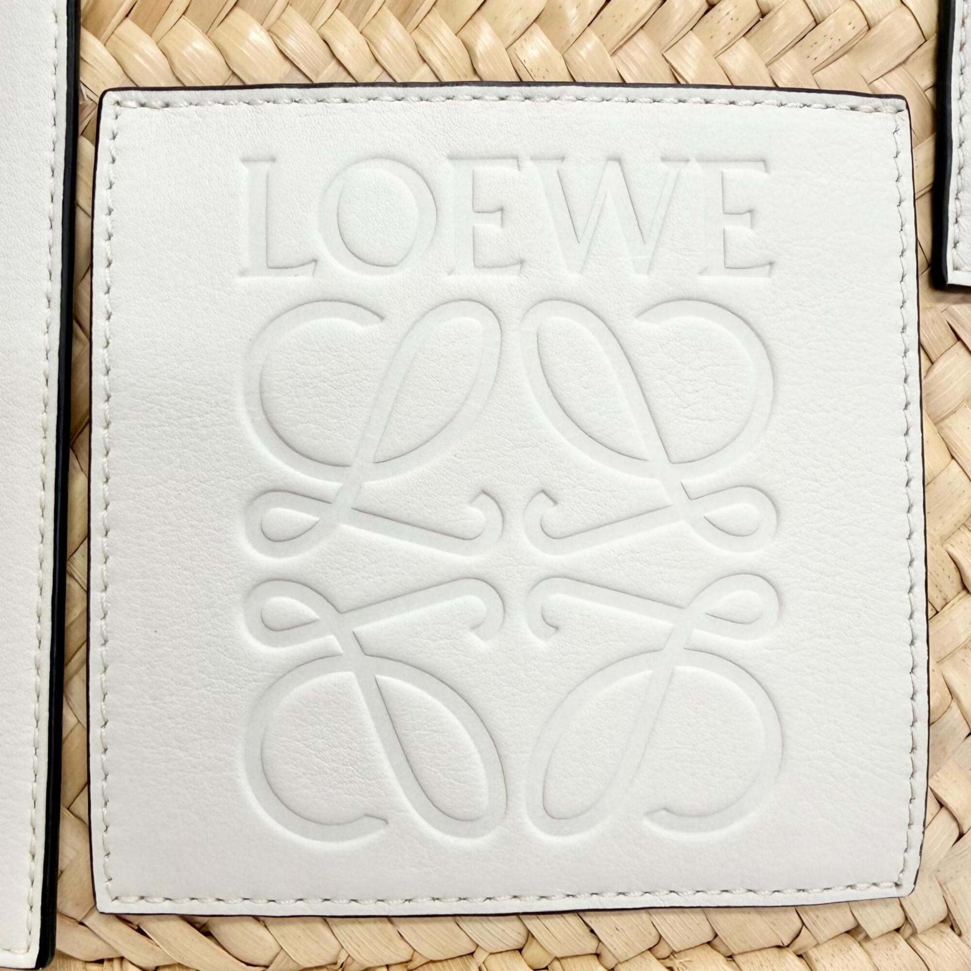 LOEWE A223S93X04 Basket Bag Small Palm Leaf Leather Anagram Handbag Natural White Made in Spain Women's Comes with Box and Dust — Like New