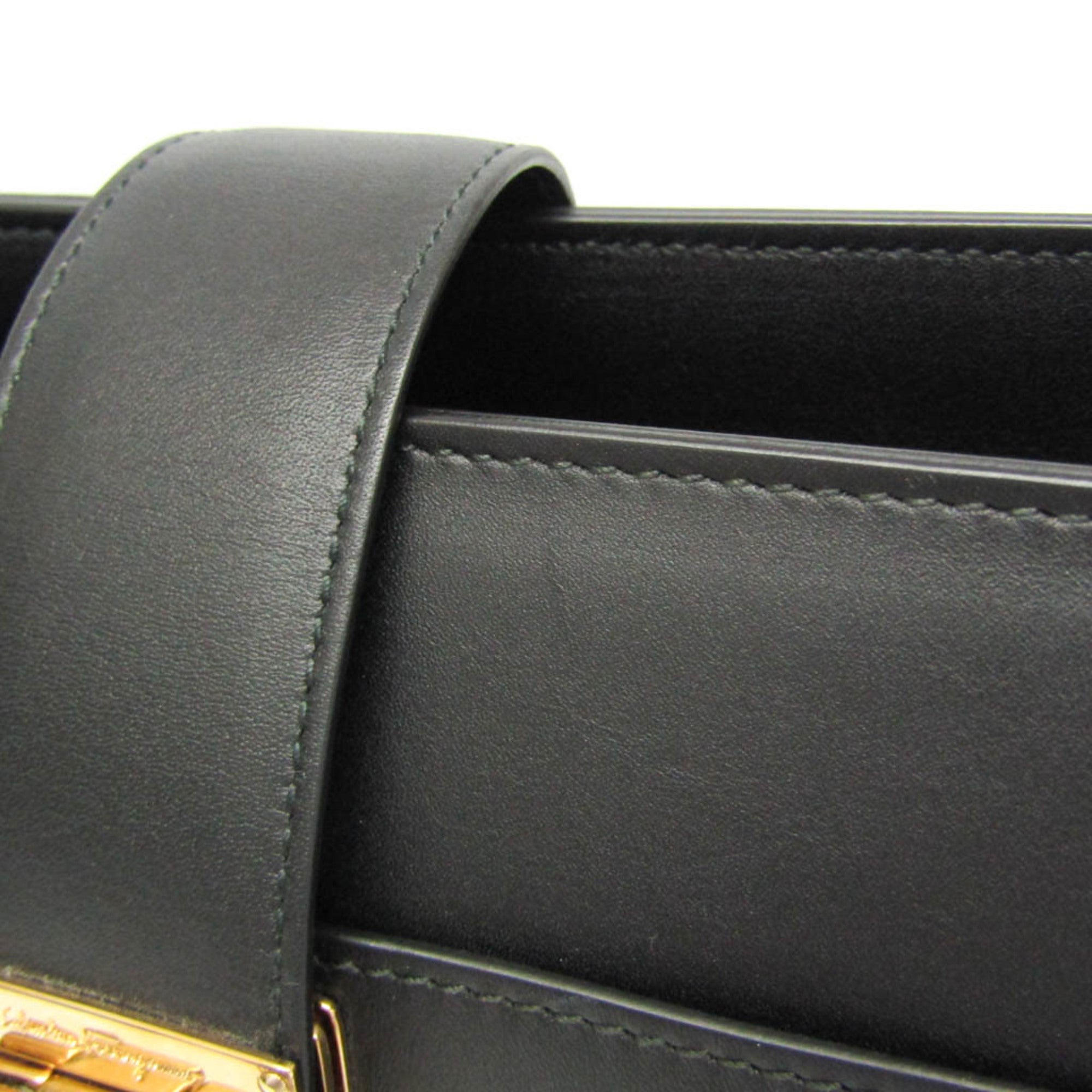 Salvatore Ferragamo Gancini DY-21 E525 Women's Leather Tote Bag Black — Like New