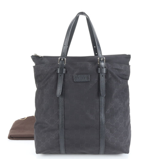 Gucci GG Nylon 387069 Tote Bag Shoulder Black Leather Men's