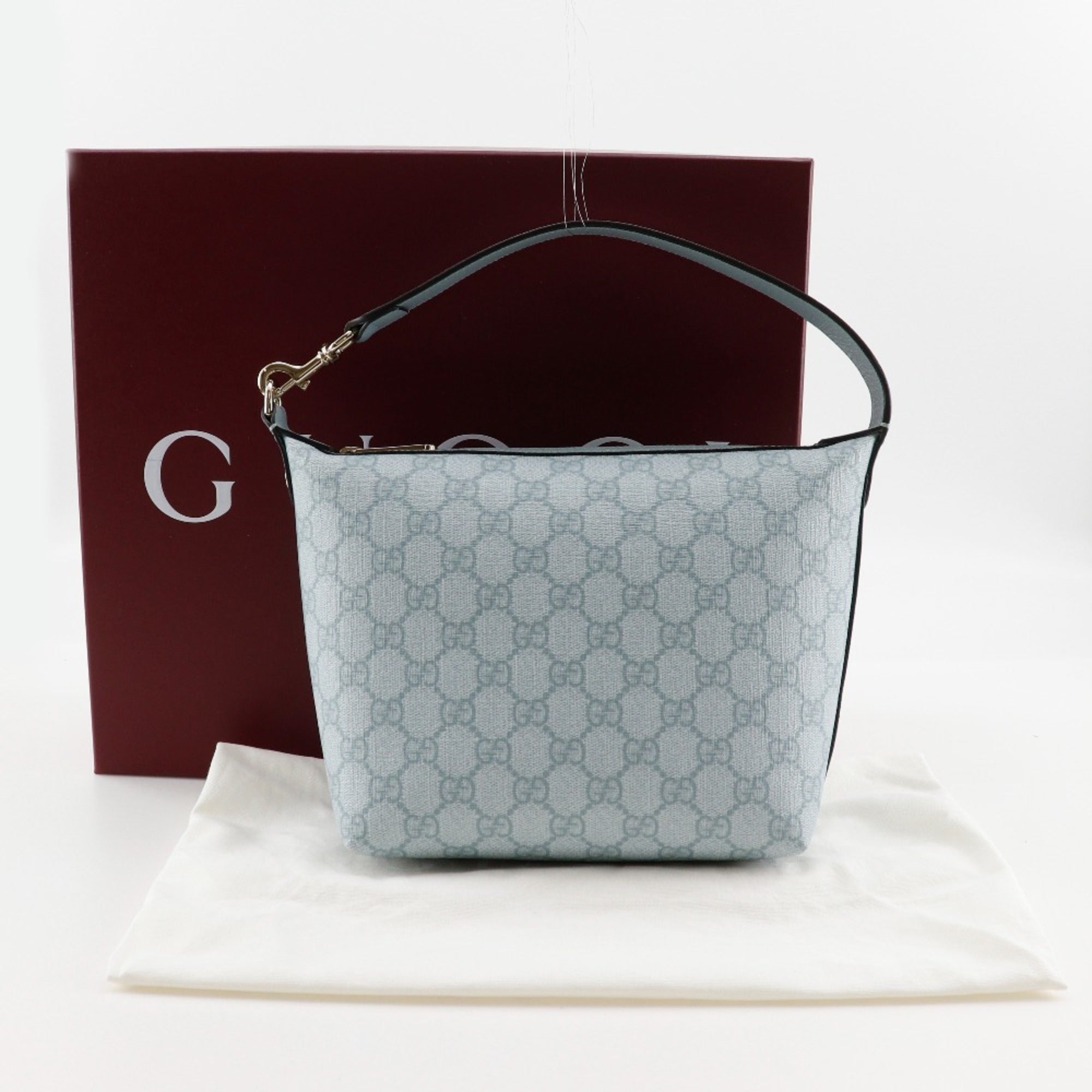 Gucci Ophidia Super Mini Shoulder Bag 795170 FAD09 8741 in GG Supreme Canvas, Dusty Blue. Women's. S173025653 — Like New