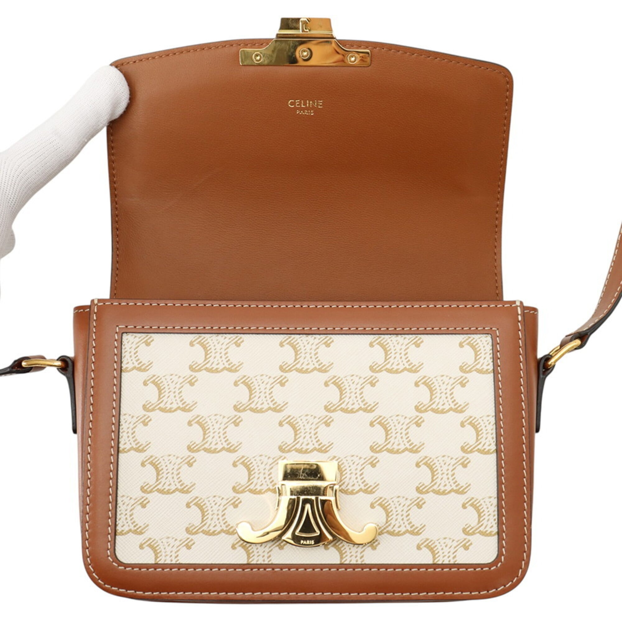 Celine Shoulder Bag Teen Triomphe Canvas Leather 188882 CELINE Handbag — Like New