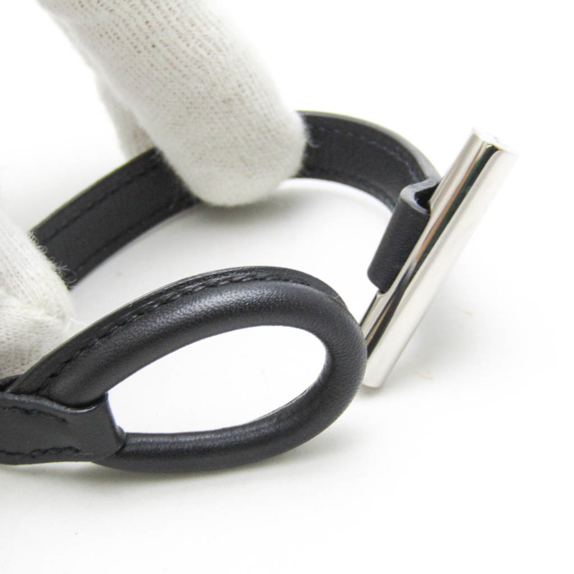 Hermes Leather,Metal Bangle Black,Silver — Like New