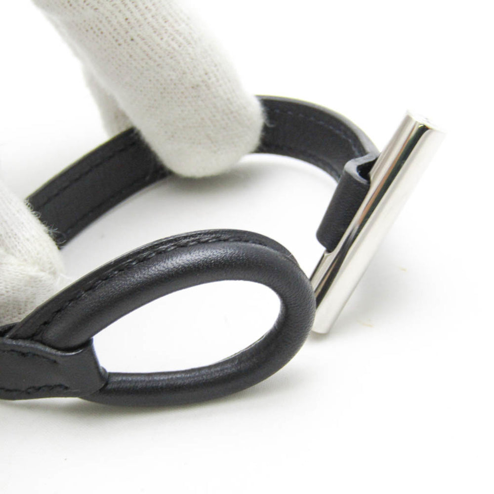 Hermes Leather,Metal Bangle Black,Silver — Like New