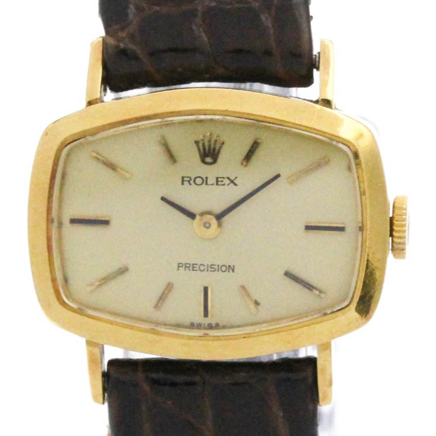 ROLEX Cellini 2647 18K Gold Leather Hand-Winding Ladies Watch Vintage