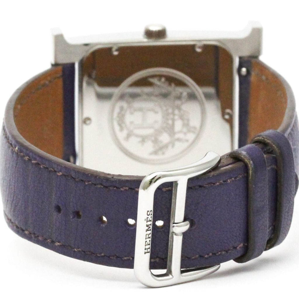HERMES H Wach Steel Leather Quartz Mens Watch HH1.810 Polished — Very Good