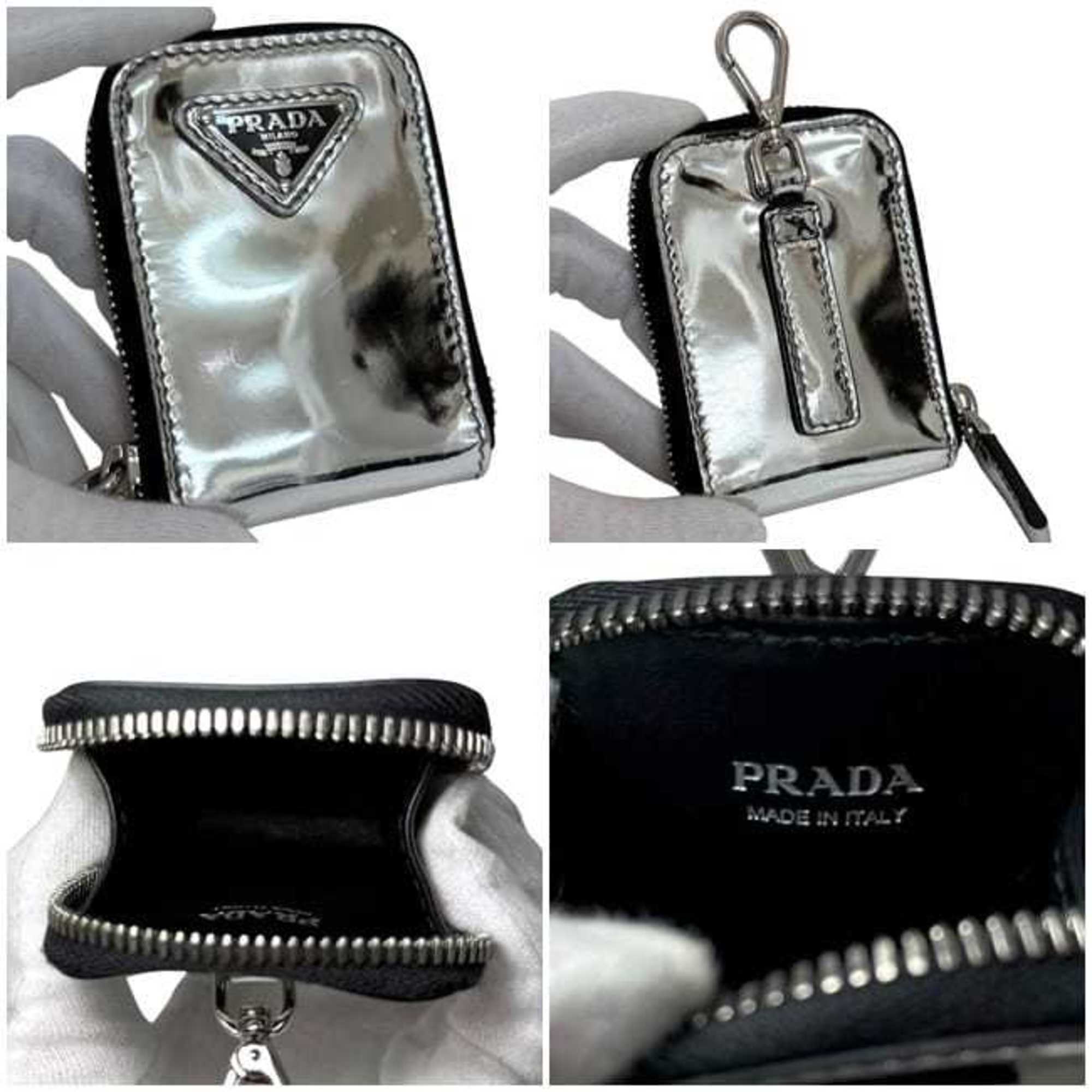 Prada Brick Shoulder Bag f-24855 Silver Black 2VH070 Leather 56 3 PRADA Crossbody Triangle Plate Men's Women's