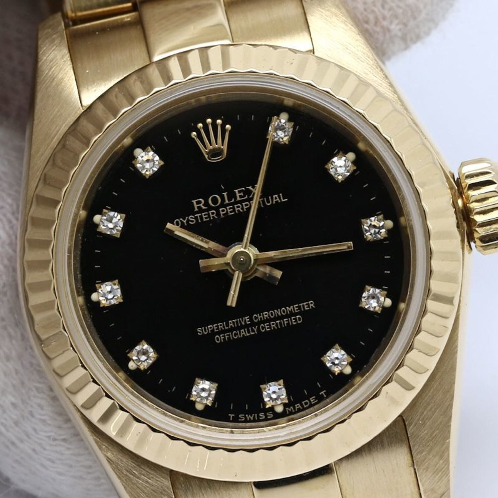 ROLEX Oyster Perpetual 11P Diamond 67198G Women's Watch 18K Yellow Gold 40582 — Good