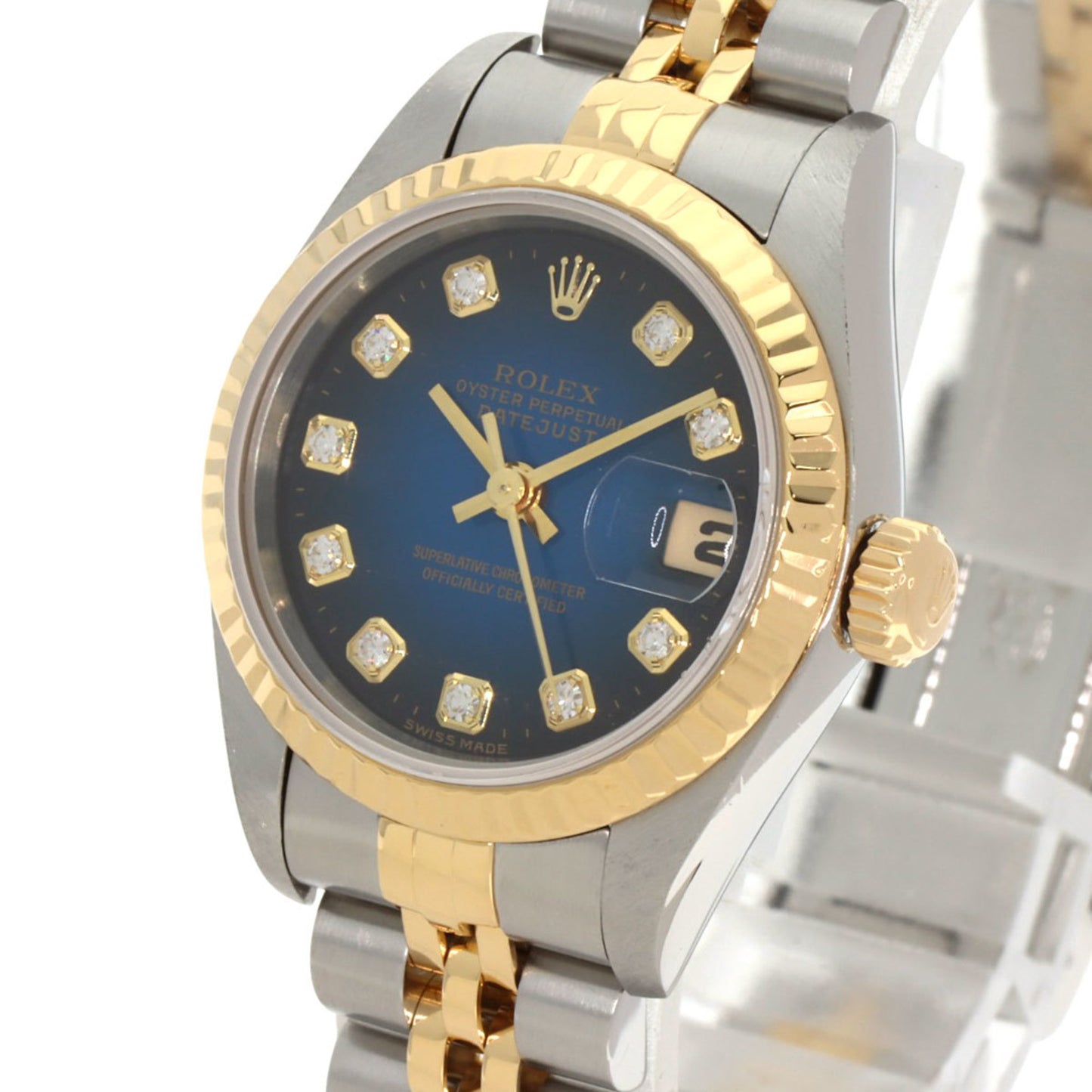 Rolex 69173G Datejust 10P Diamond Blue Gradient Watch in Stainless Steel SSx18KYG (18KYG) for Women