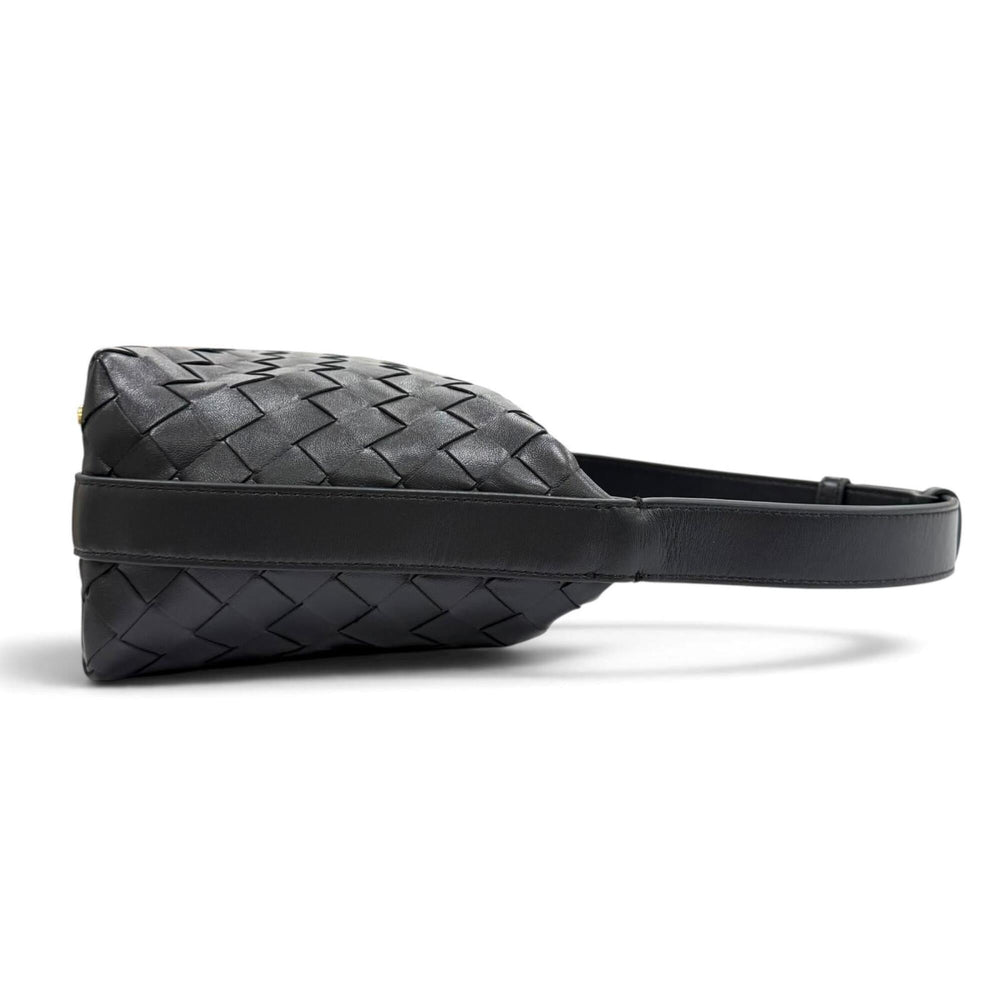 BOTTEGA VENETA 754443 Wallace Intrecciato Leather Handbag, Dark Gray, Made in Italy, Women's, with Dust Bag — Like New