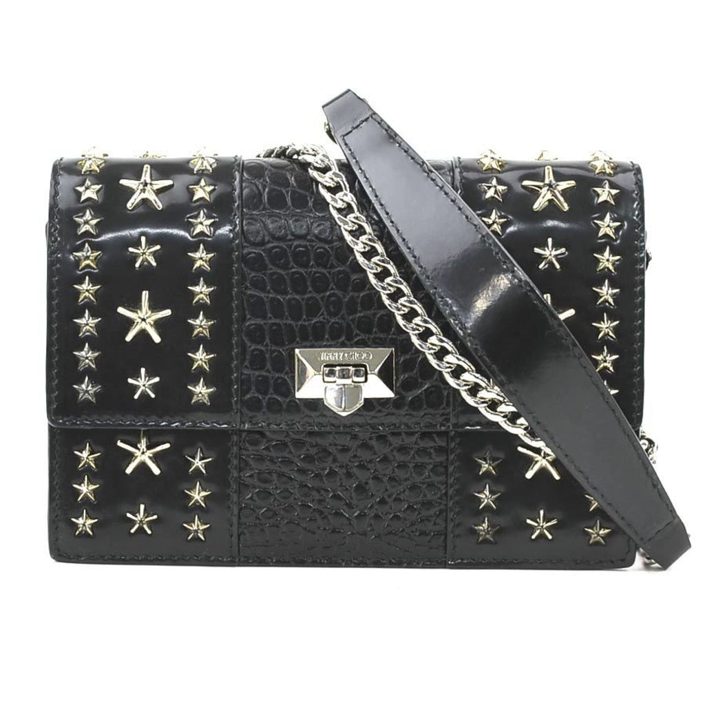 JIMMY CHOO shoulder bag in embossed leather, metal, black and silver for women r10455k