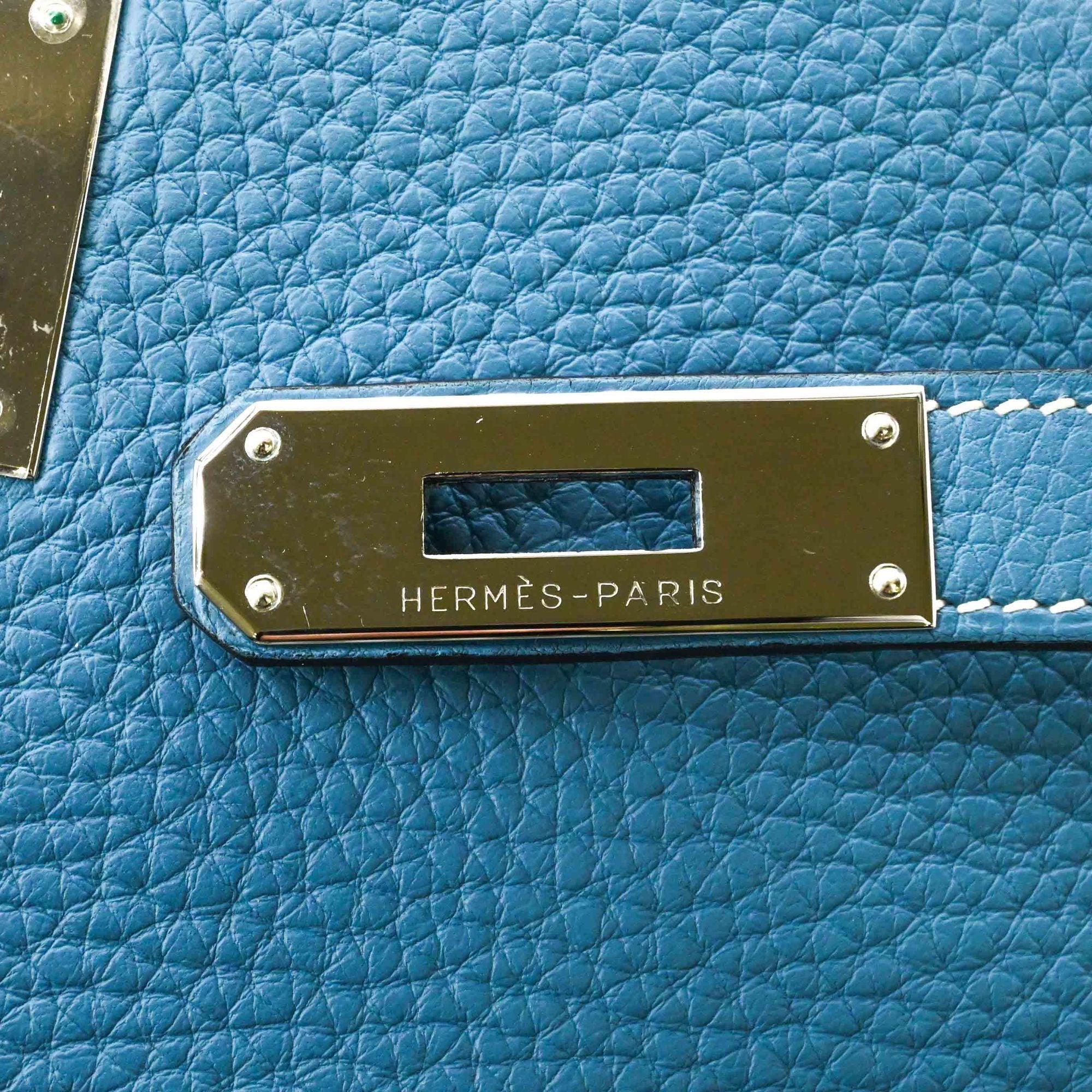 HERMES Kelly 28 Handbag Tote Bag, Taurillon Clemence Leather, Women's, Blue Jean — Like New
