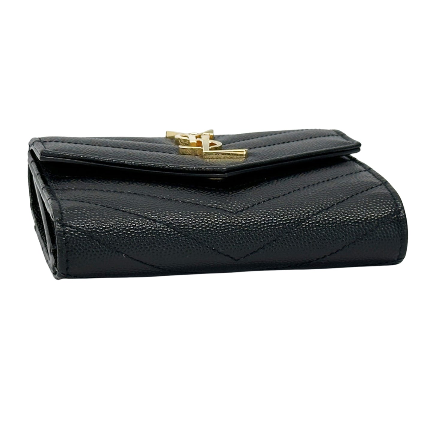 Saint Laurent SAINT LAURENT wallet women's brand trifold leather black gold hardware 403943 compact quilted mini