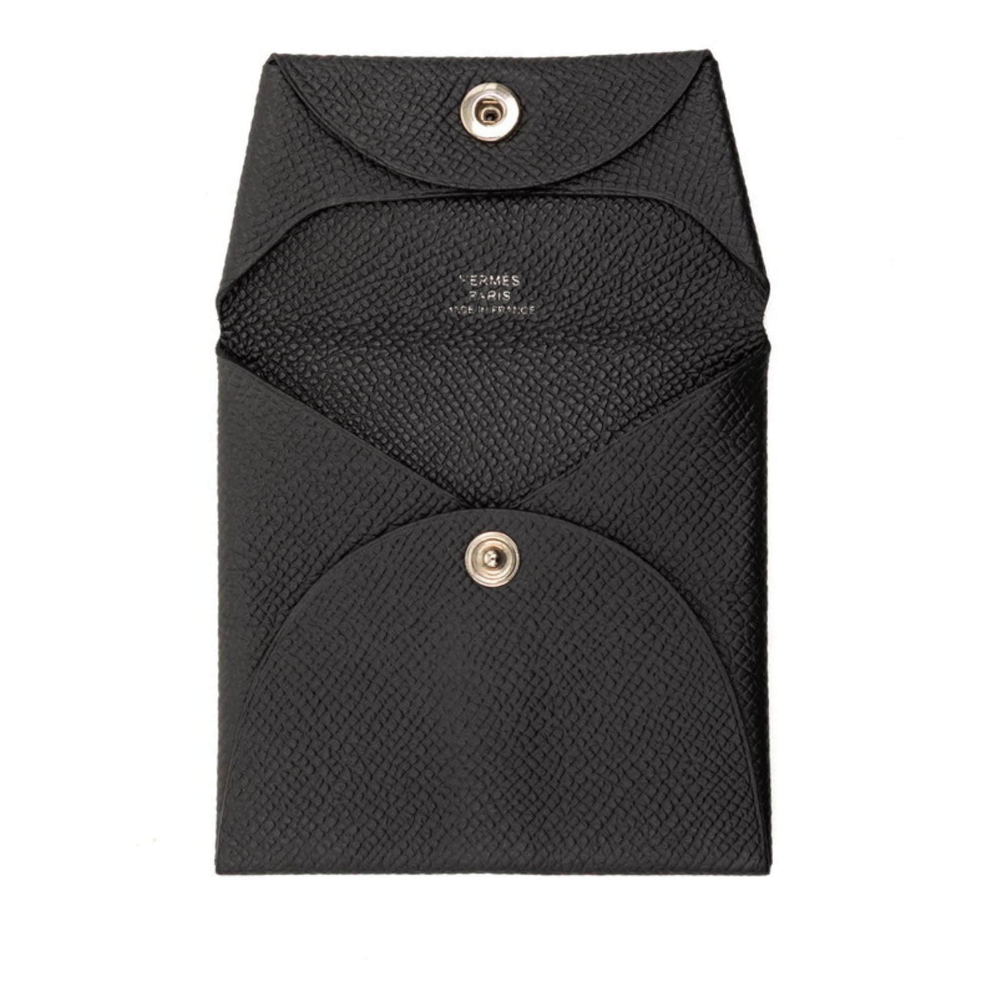 Hermès Bastia Wallet/Coin Case Black Epsom Leather Women's HERMES
