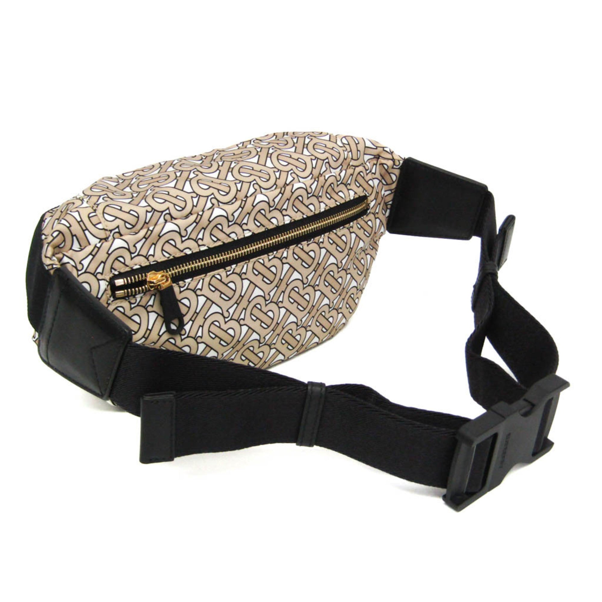 Burberry TB Monogram 8011616 Men,Women Nylon,Leather Fanny Pack,Sling Bag Beige,Black — Like New