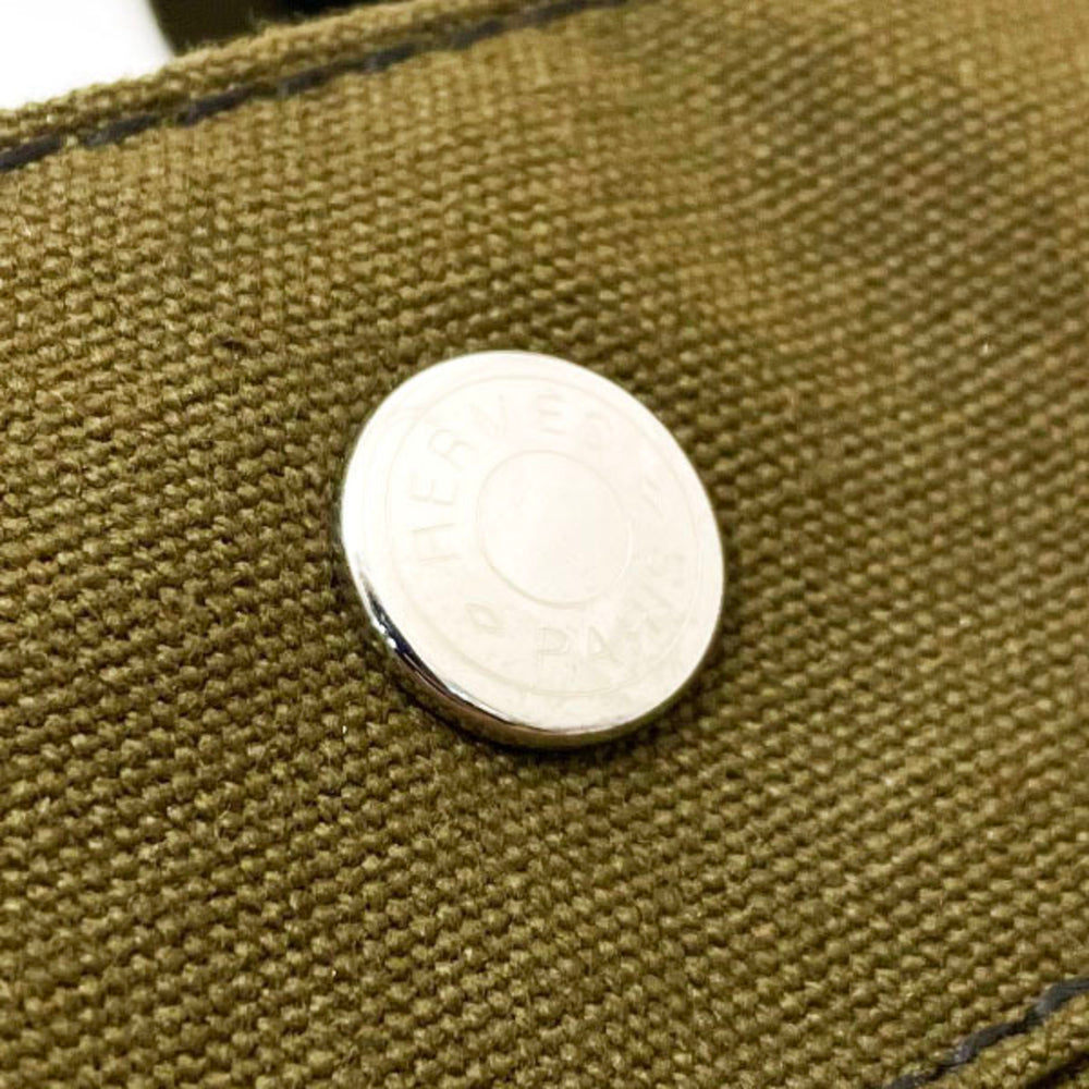 Hermes Tote Bag Foule MM Canvas Khaki Green Black HERMES Bicolor Handbag Unisex AHN-15146 — Like New