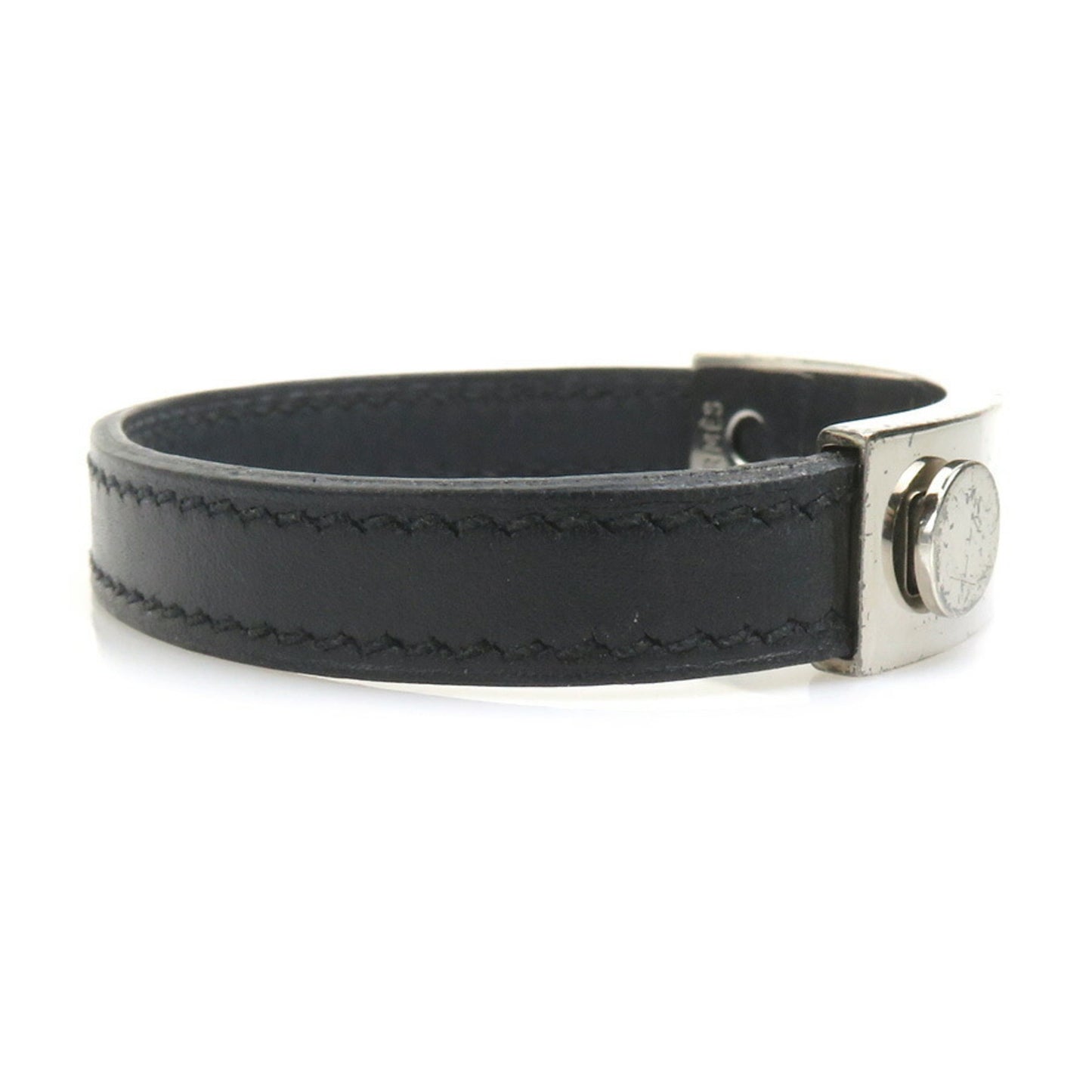 Hermes Hermès Puspus Bracelet, Leather, Metal, Black, Silver, Men's/Women's, 56347a