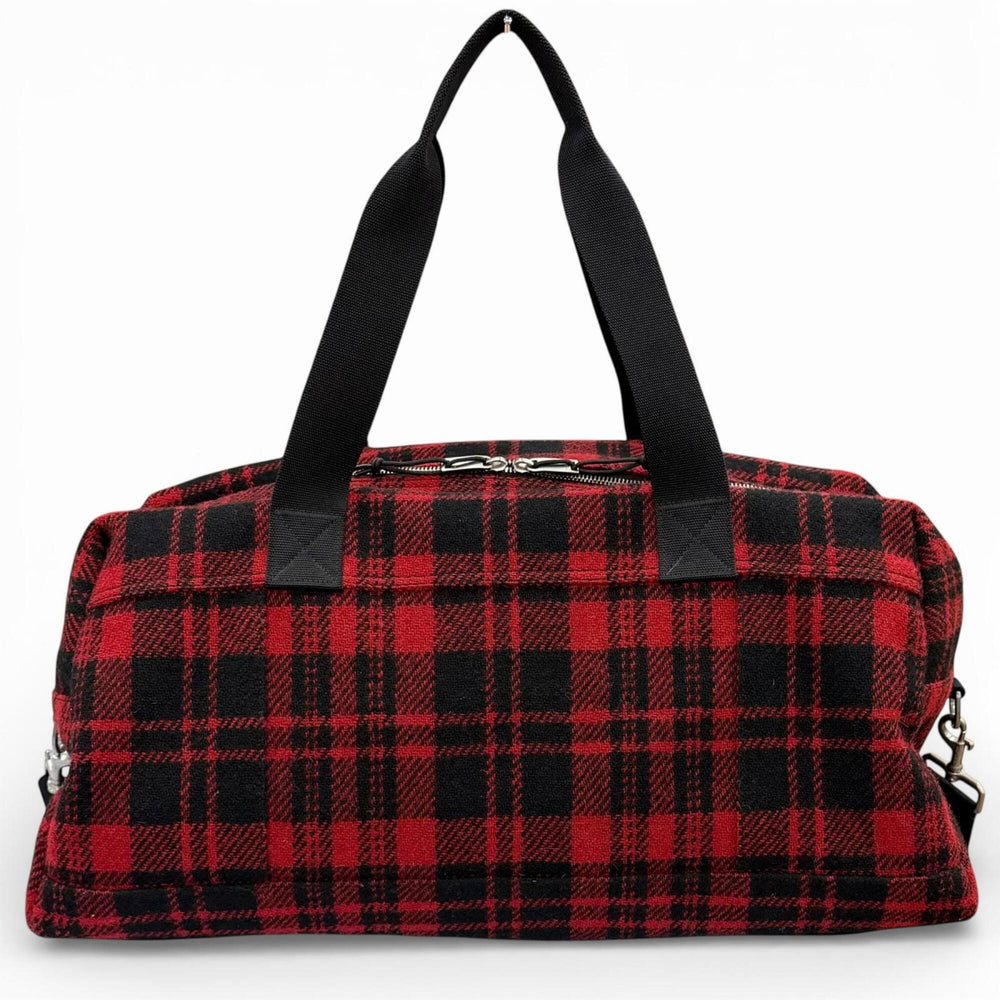 Yves Saint Laurent SAINT LAURENT PARIS 594400 Wool Leather Check Pattern 2-Way Duffle Bag/Boston Bag with Logo Patch, Red/Black, Made in Italy, Suitable for Women and Men — Like New