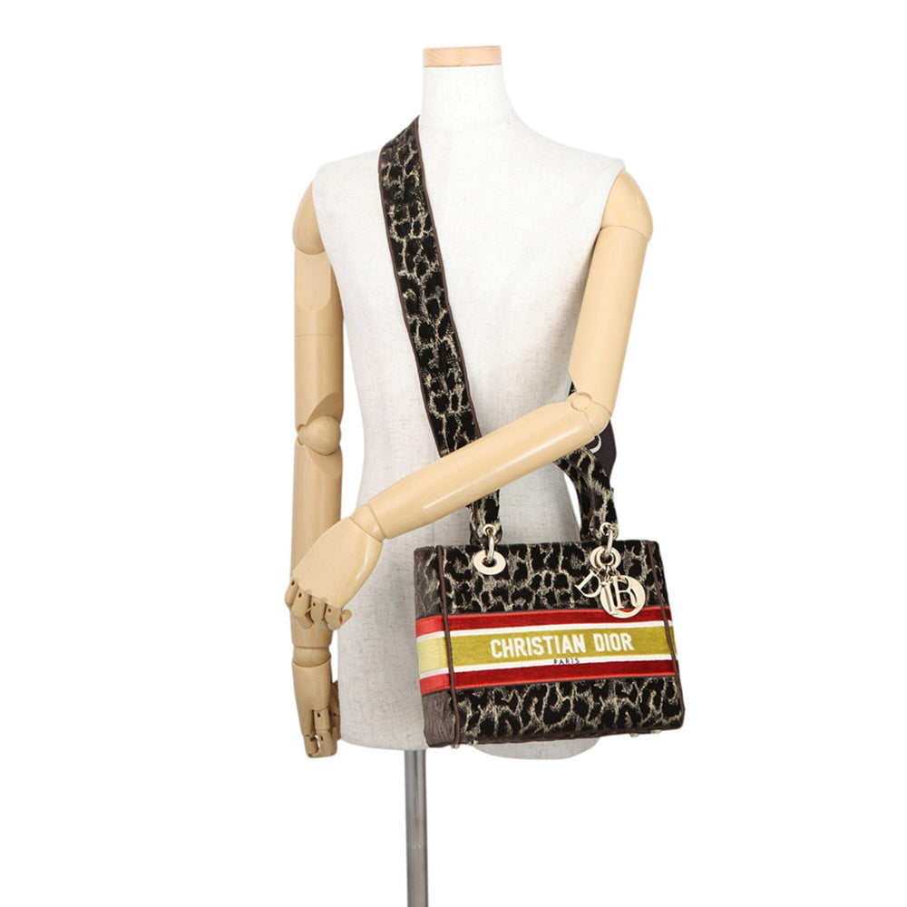 Christian Dior Lady D-Lite Medium Velvet Handbag M0565OTGT 2-way Leopard Print for Women — Like New