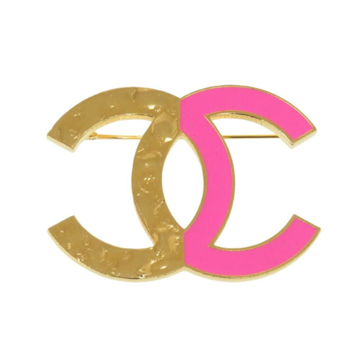 Chanel Bicolor Coco Mark Metal Gold Pink Brooch 0848CHANEL — Like New