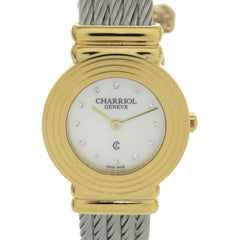Unused Charriol Saint-Tropez 12-Piece Diamond Stainless Steel Watch with White Shell and Gold Dial, Quartz Movement, 0598 CHARRIOL — New - Store Return