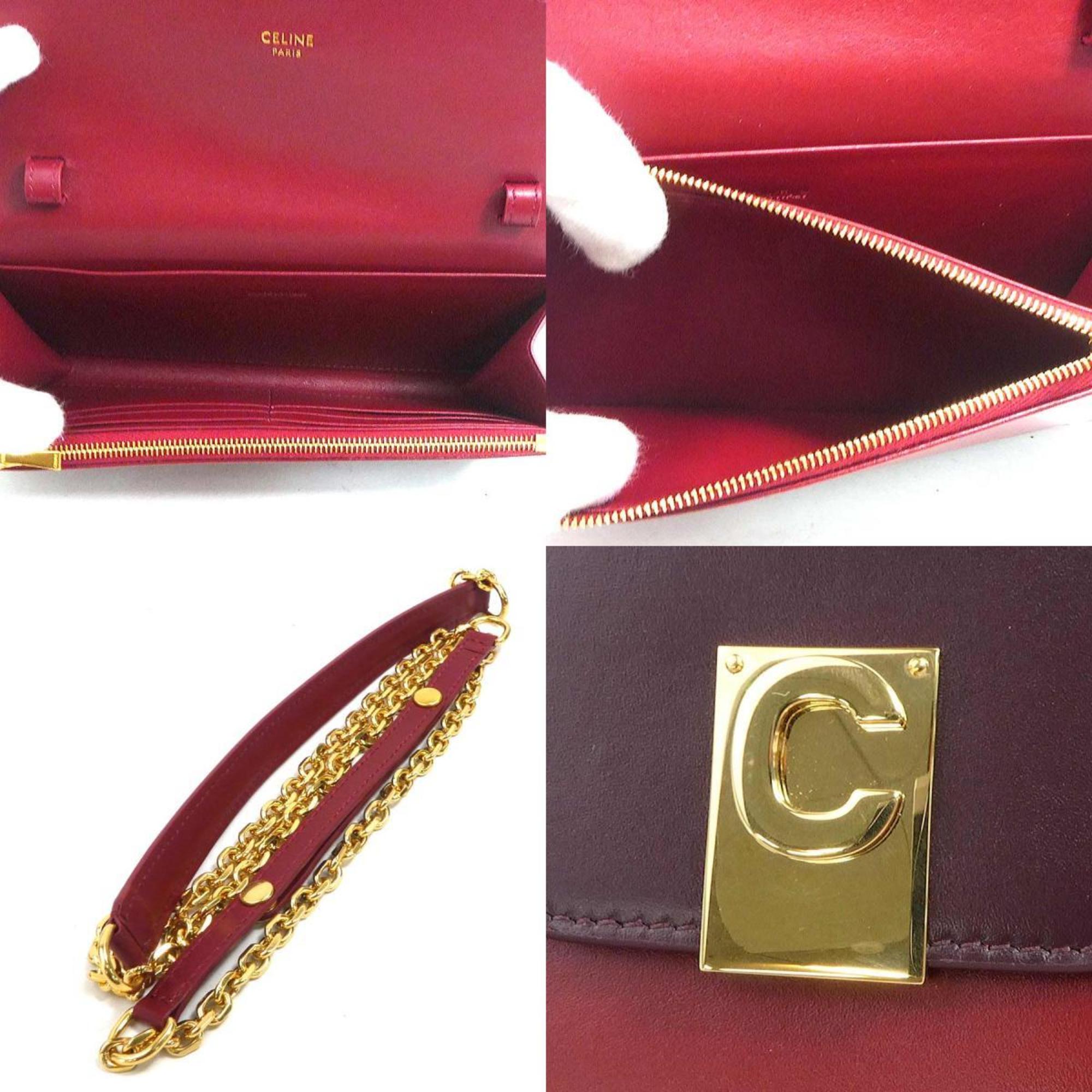 Celine Women's Long Chain Wallet in Bordeaux and Red Leather (r10909a)
