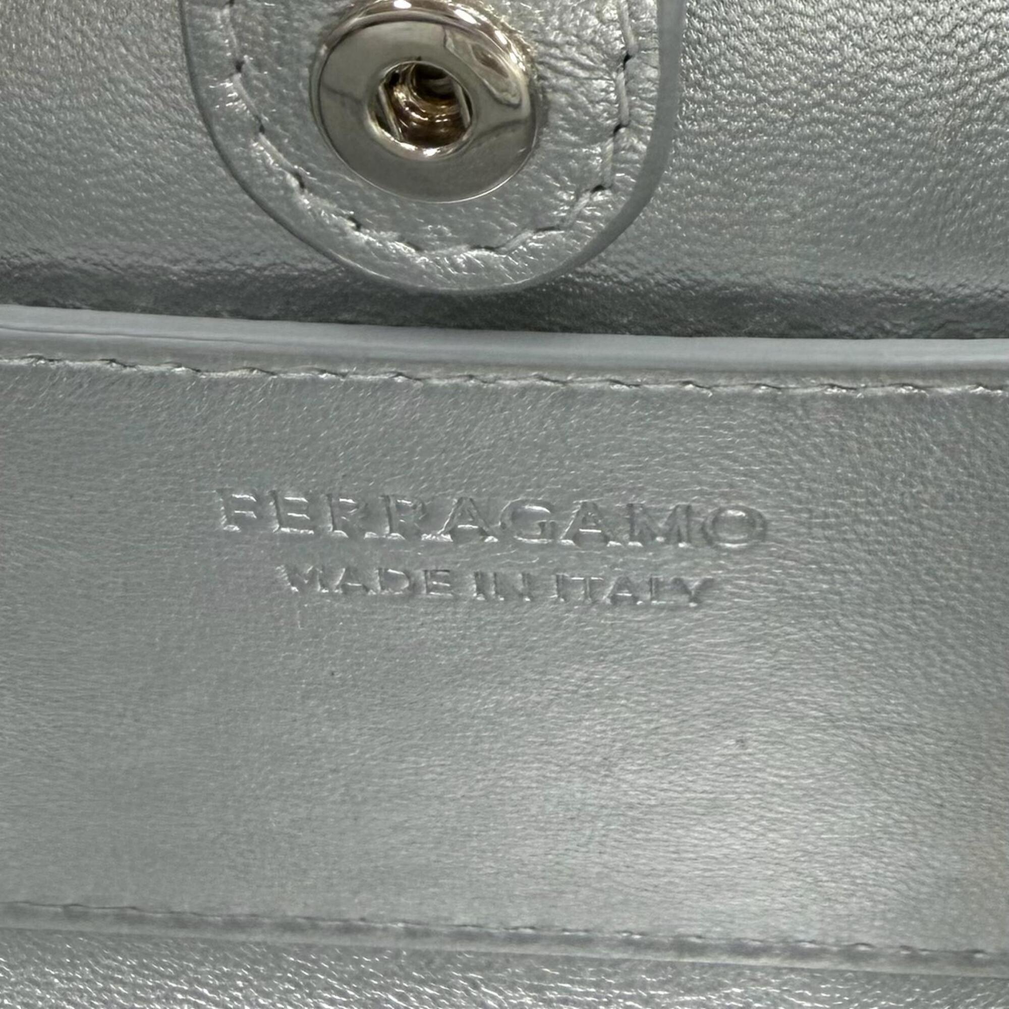 Salvatore Ferragamo FERRAGAMO Wanda Mini Gancini Leather 2-Way Chain Shoulder Pouch Bag, Silver, Made in Italy, Women's, with Dust Bag — Like New