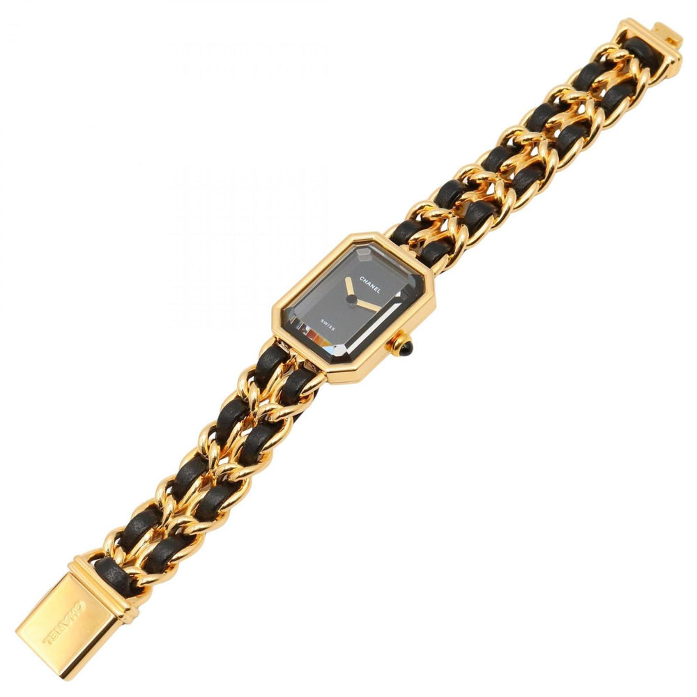 CHANEL Premiere S Watch, Gold-Plated, with Leather Strap, Black, Women's, H0001 — Very Good