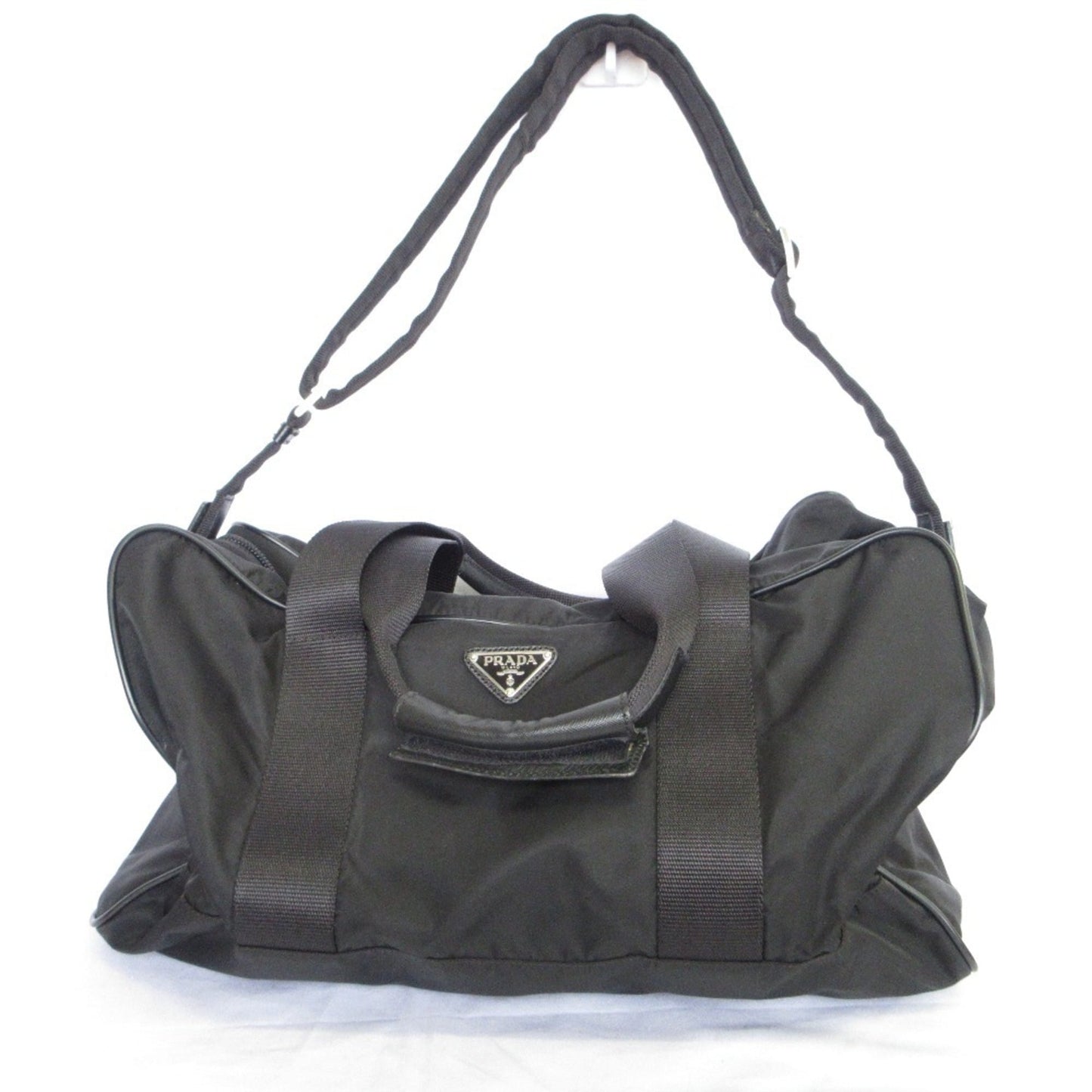 PRADA Prada Triangle Logo Plate Nylon 2-Way Boston Bag/Shoulder Bag Black for Men and Women