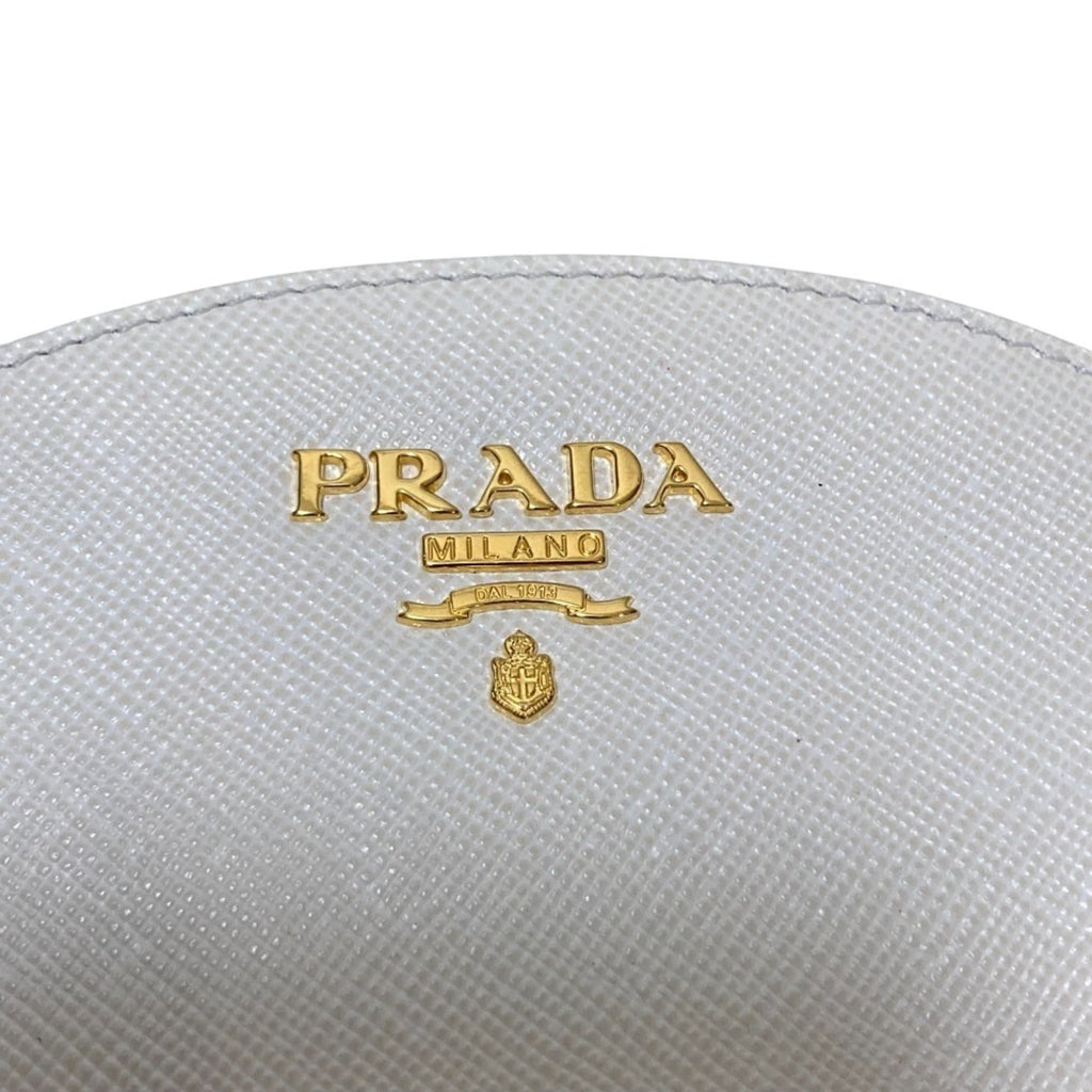 PRADA Saffiano Leather Wallet/Coin Case 1M1192 White Gold Women's