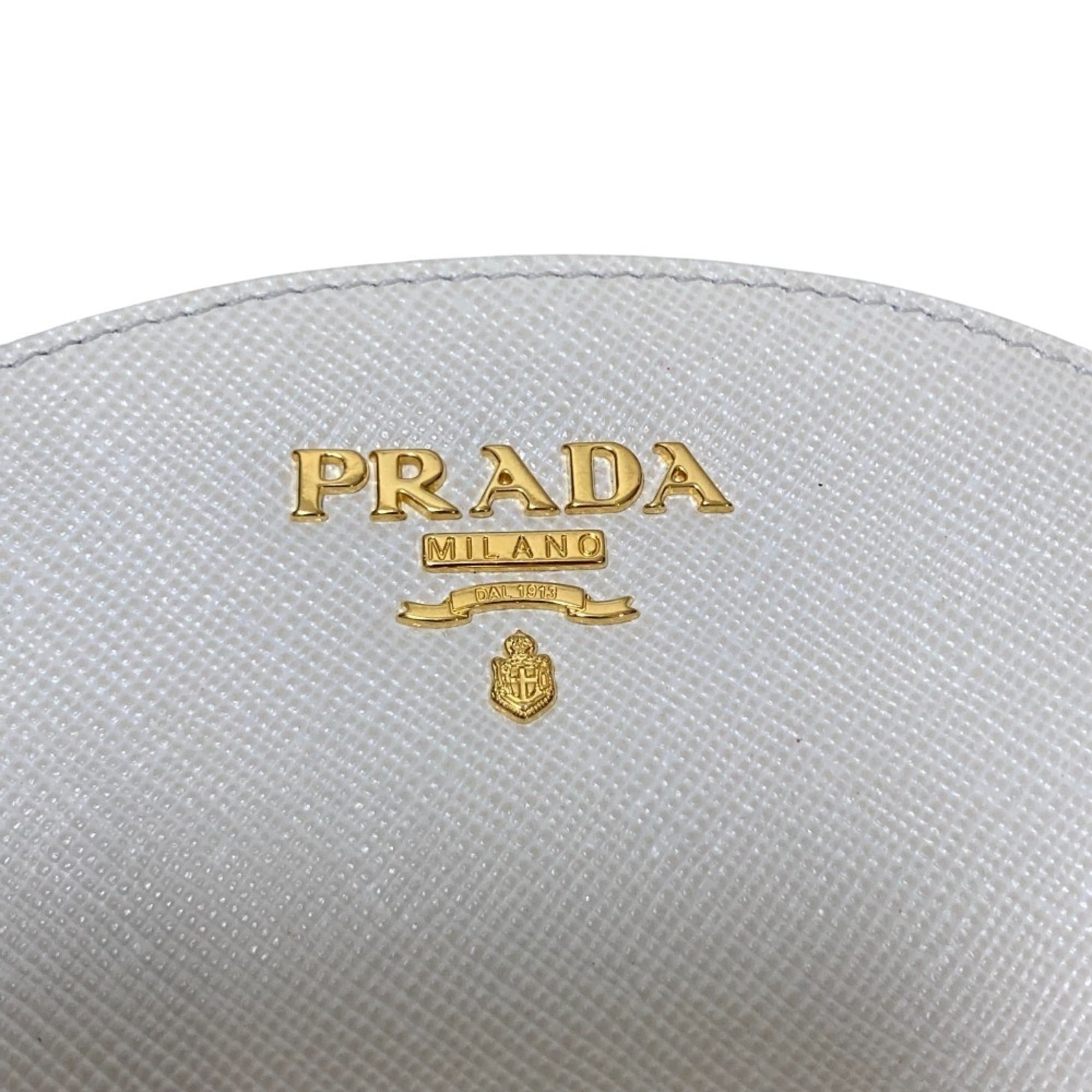 PRADA Saffiano Leather Wallet/Coin Case 1M1192 White Gold Women's