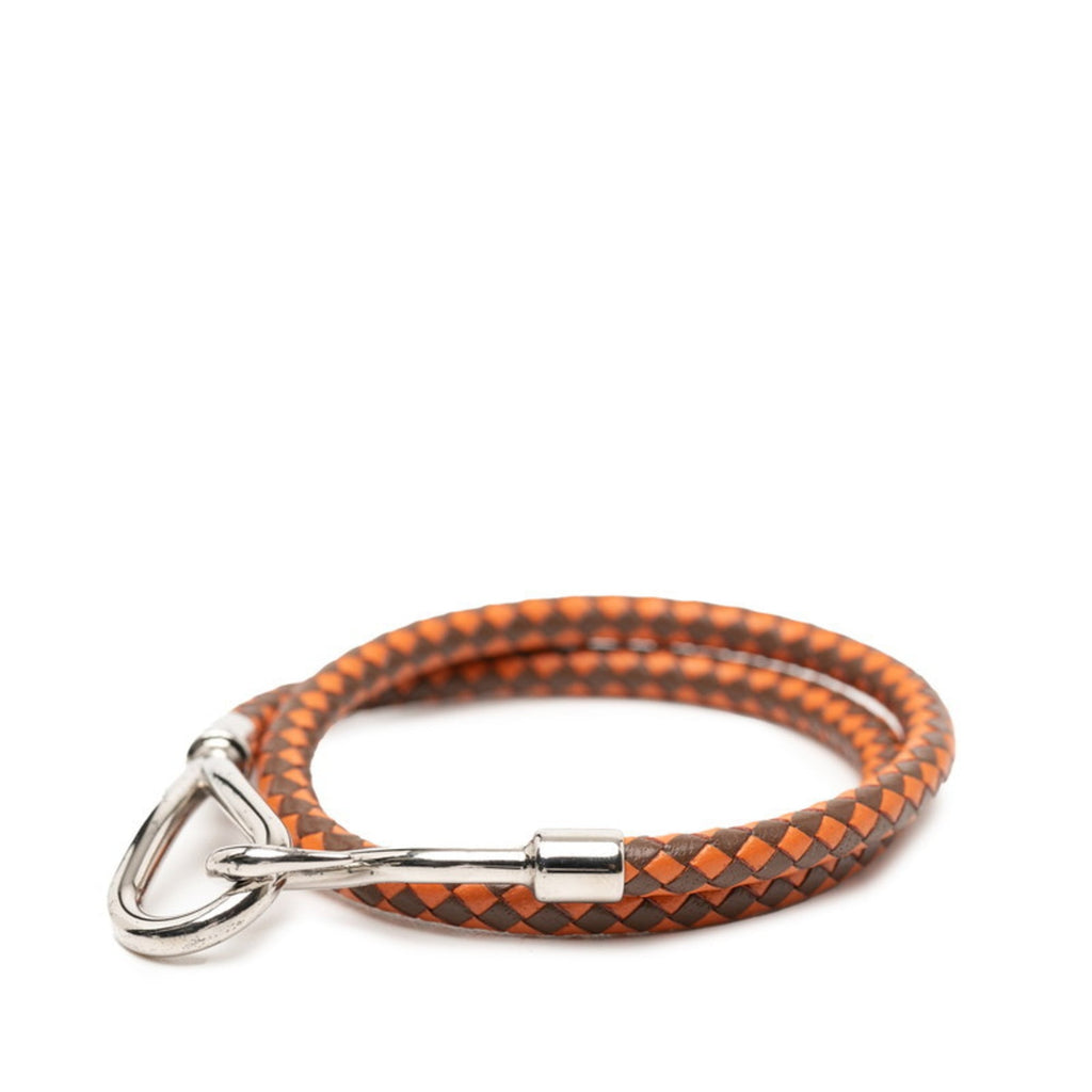 Hermes Jumbo Choker Bracelet in Brown and Silver Leather Metal for Women