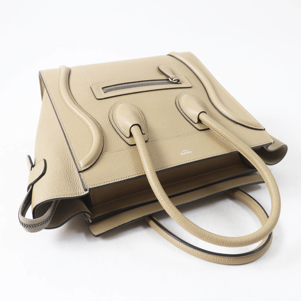 CELINE 18979 Luggage Micro Shopper Dune Drummed Calfskin Handbag with Dust Bag, Made in Italy, Women's — Like New