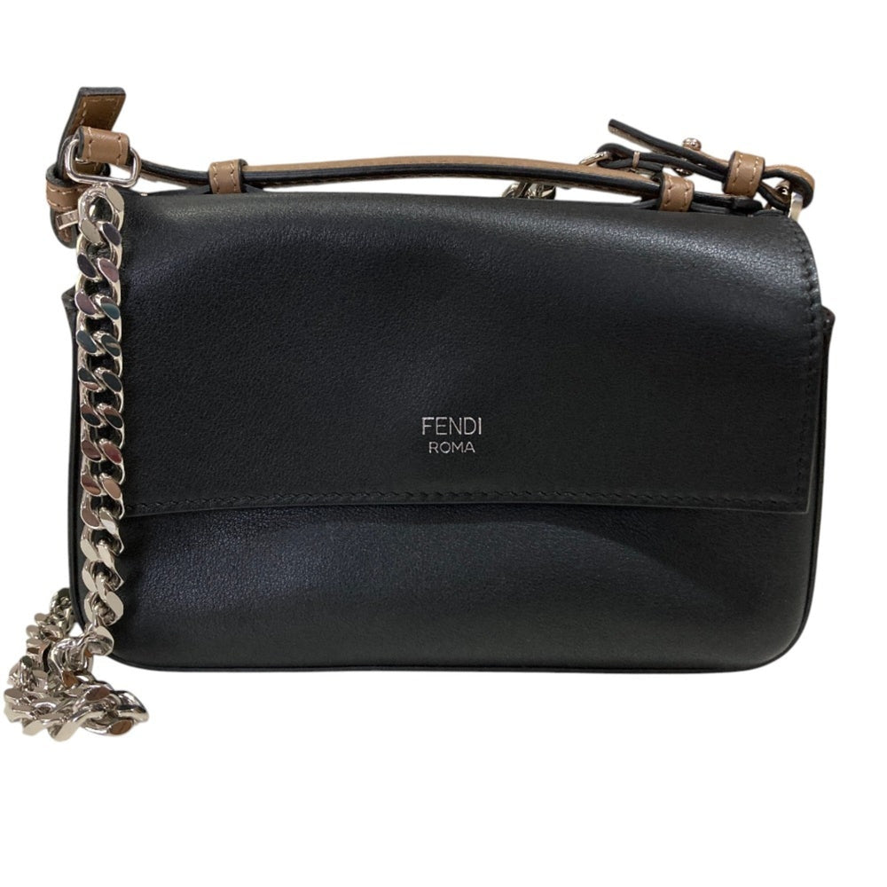FENDI Fendi Applique Stud Flowerland Micro Double Bucket Chain Shoulder Bag Khaki Women's — Like New