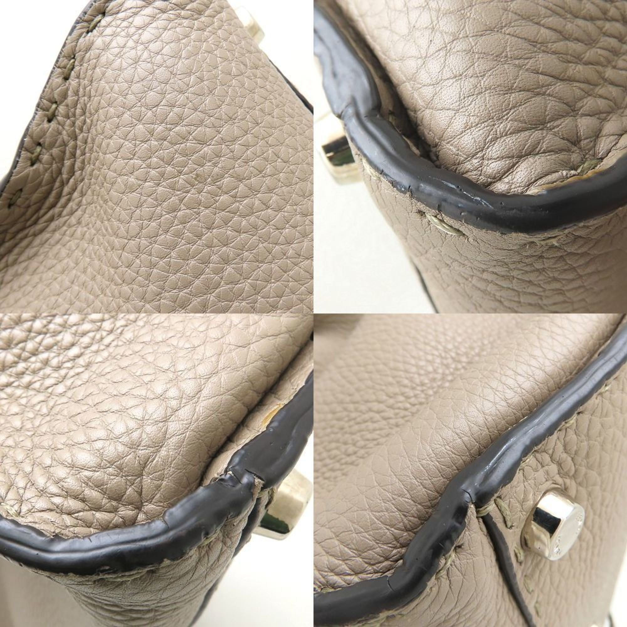 FENDI Peekaboo 8BN290 Handbag Selleria Leather Greige 352378