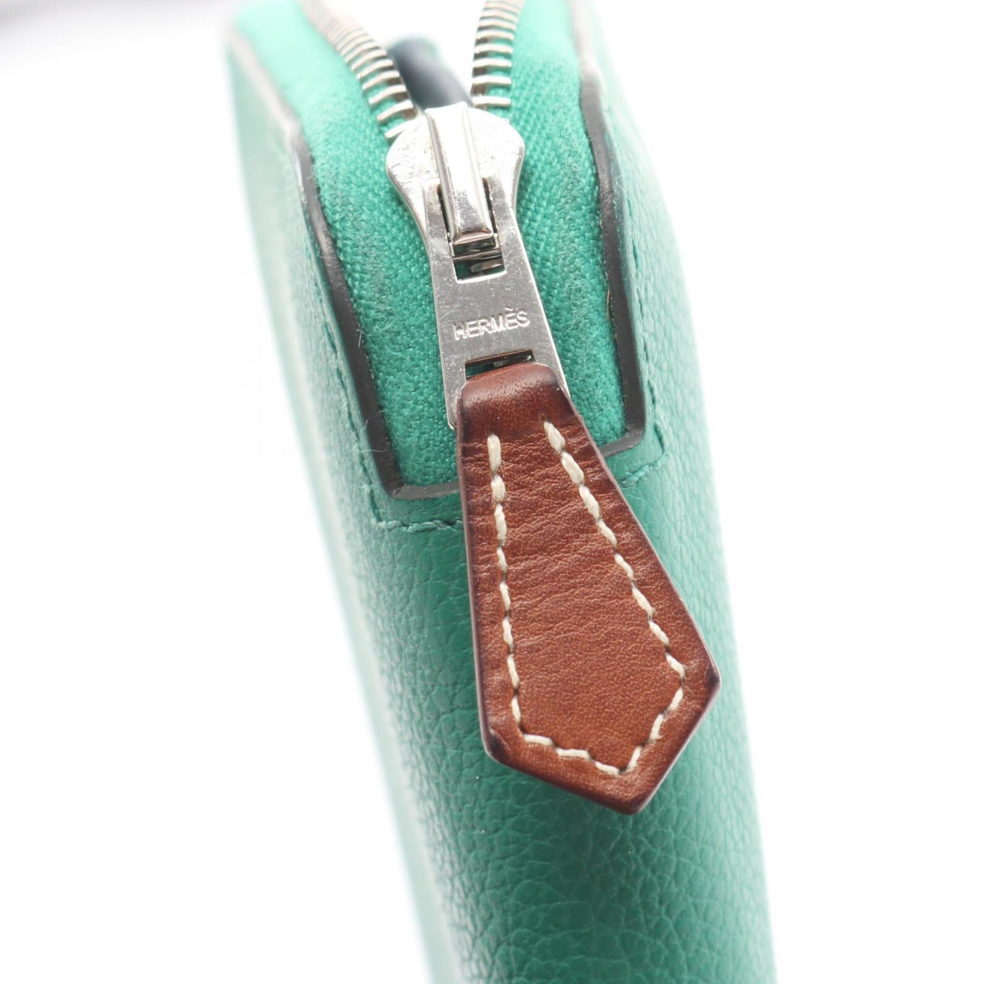 Hermes Hermès Azap Compact Silkin Round Wallet, Leather Evercolor, Women's, Green