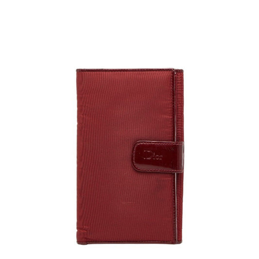 Christian Dior Dior Cannage Stitch Long Wallet Red Nylon Leather Women's