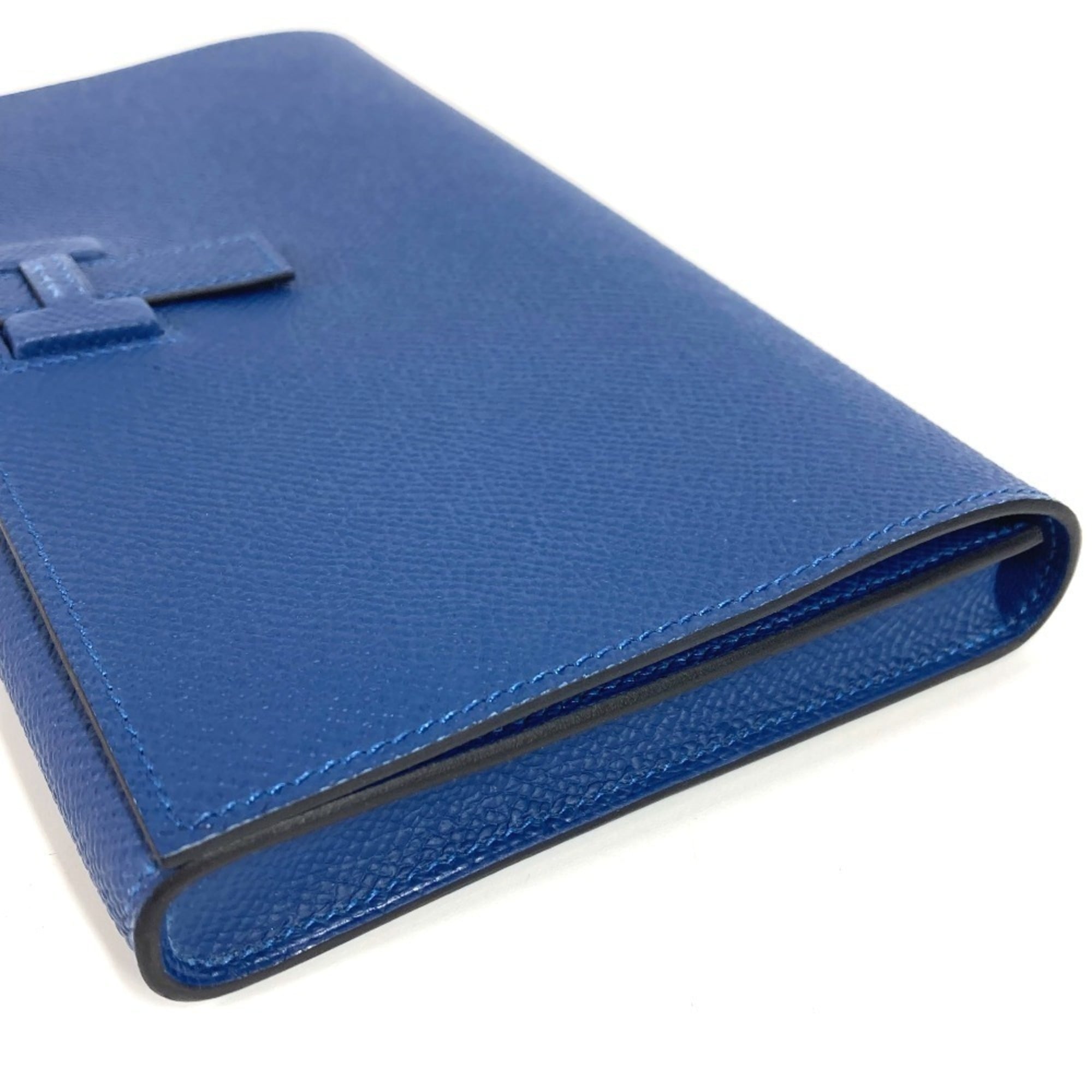 HERMES New H Passant Toutenman Logo Long Wallet Clutch Bag Epson Men's Women's Deep Blue Like